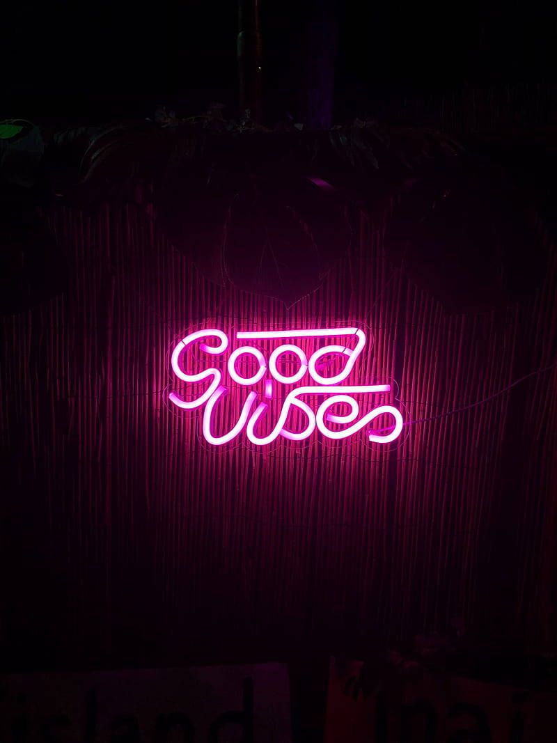 Good Vibes, Neonschrift, Pink, Dunkler Hintergrund, Minimalistisch, HD Wallpaper