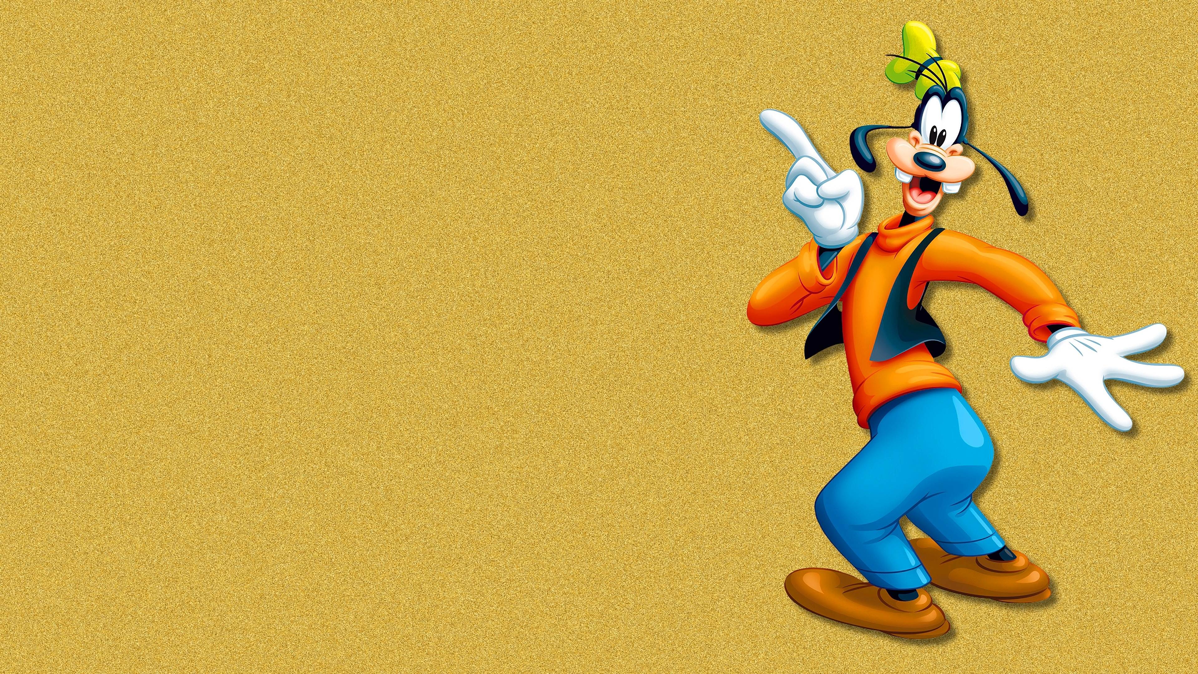Goofy, Disney, Zeichentrick, Goldener Hintergrund, Winken, 4K Wallpaper