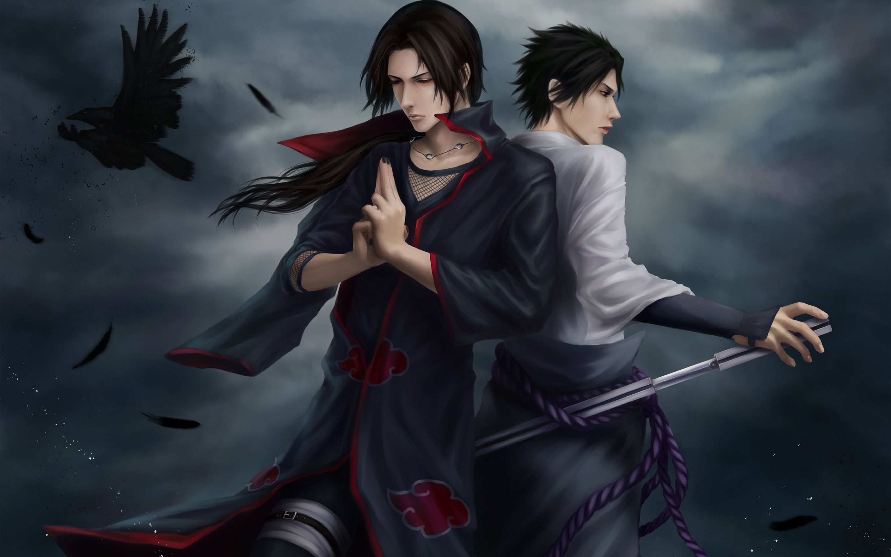 Itachi Uchiha, Sasuke Uchiha, Naruto, Raben, Digitale Kunst, 2K, Laptop-Hintergrundbild