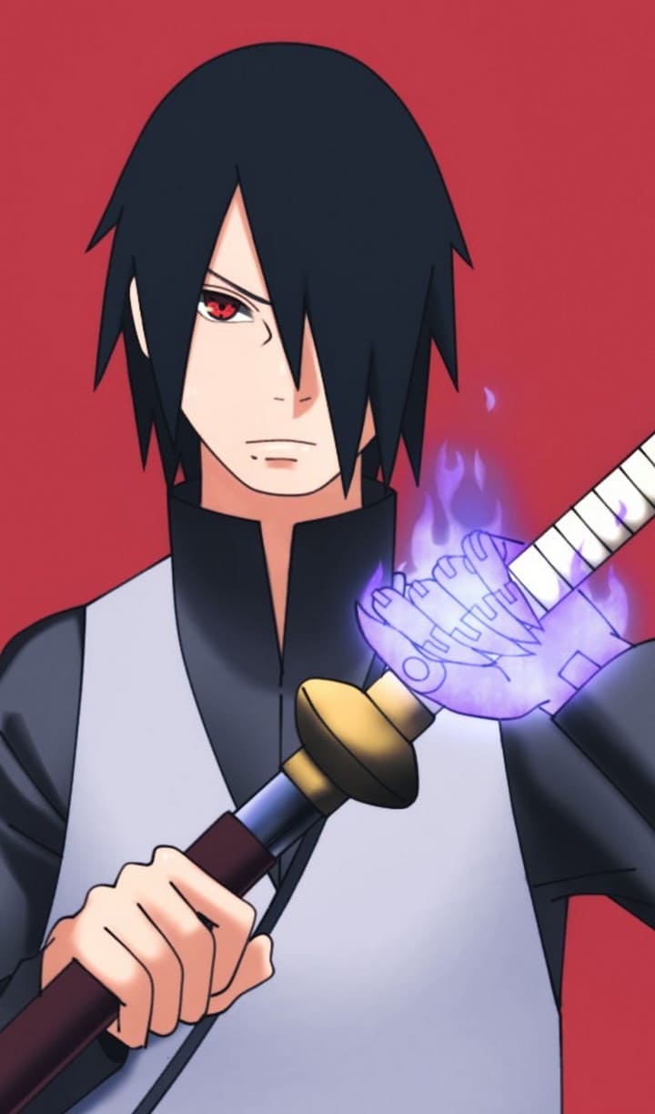 Sasuke Uchiha, Boruto, Naruto, Schwert, Roter Hintergrund, Sperrbildschirm fürs iPhone
