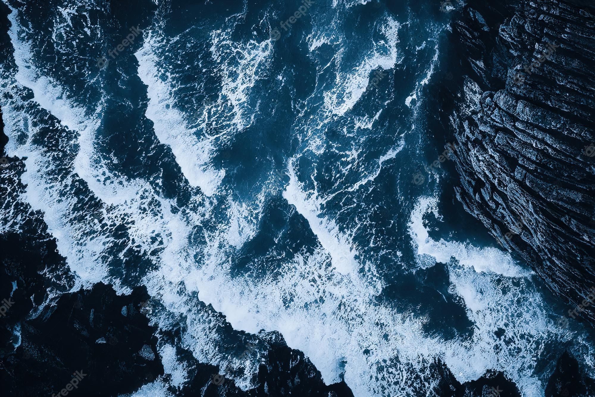 Brandung, Felsküste, Luftaufnahme, Wellen, Dunkelblau, Full HD, Desktop-Hintergrund für Windows