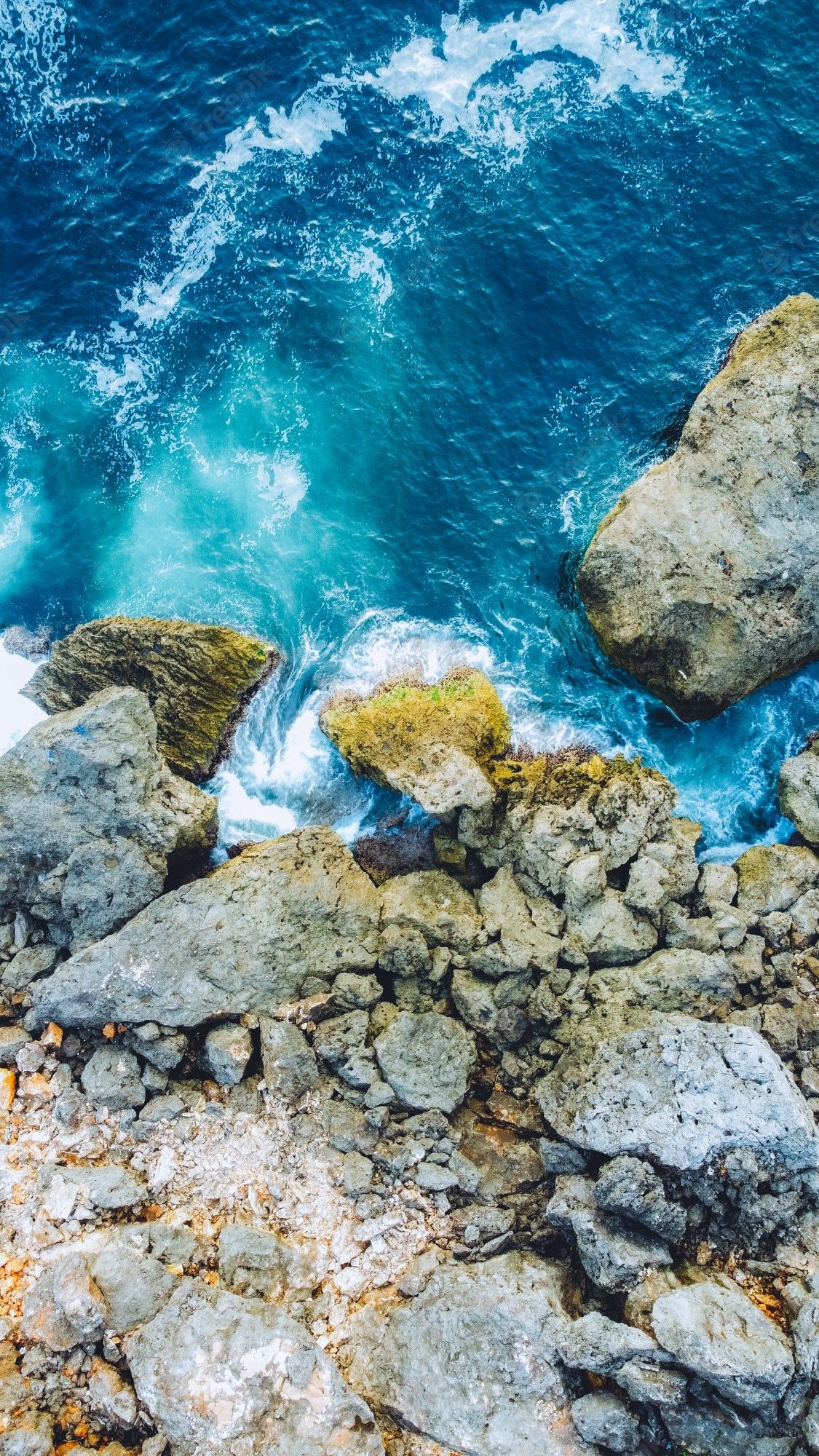 Luftaufnahme, Felsen, Brandung, Türkis, Küste, Full HD, Sperrbildschirm fürs iPhone