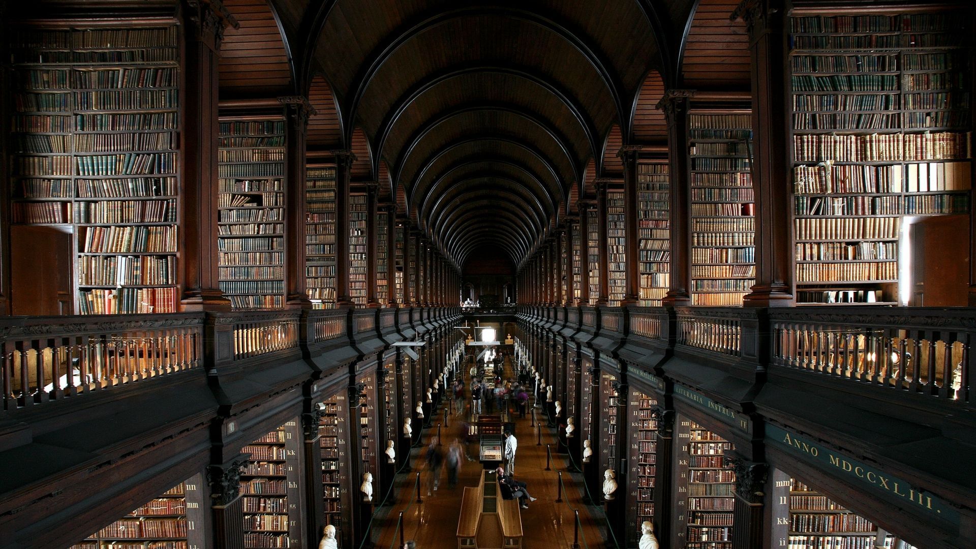 Long Room, Trinity College Dublin, Irland, Galerie, Tonnengewölbe, Full HD, Windows-Hintergrundbild