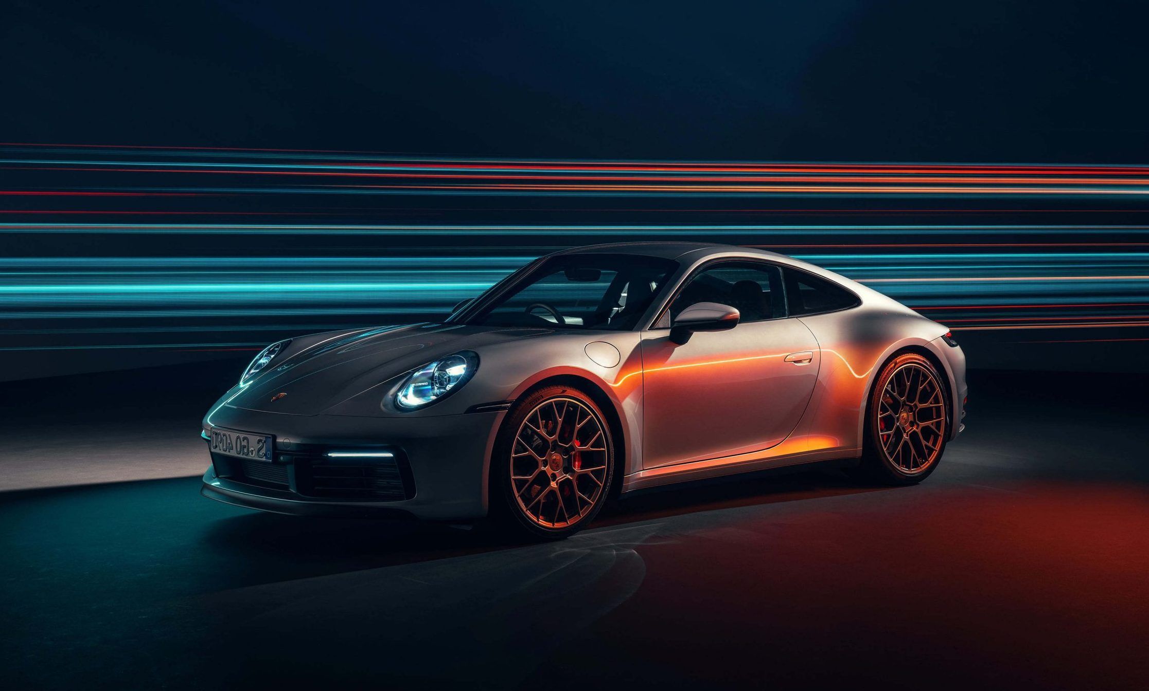 Porsche 911, Sportwagen, Lichtstreifen, Nacht, Bewegung, Full HD, PC-Hintergrundbild