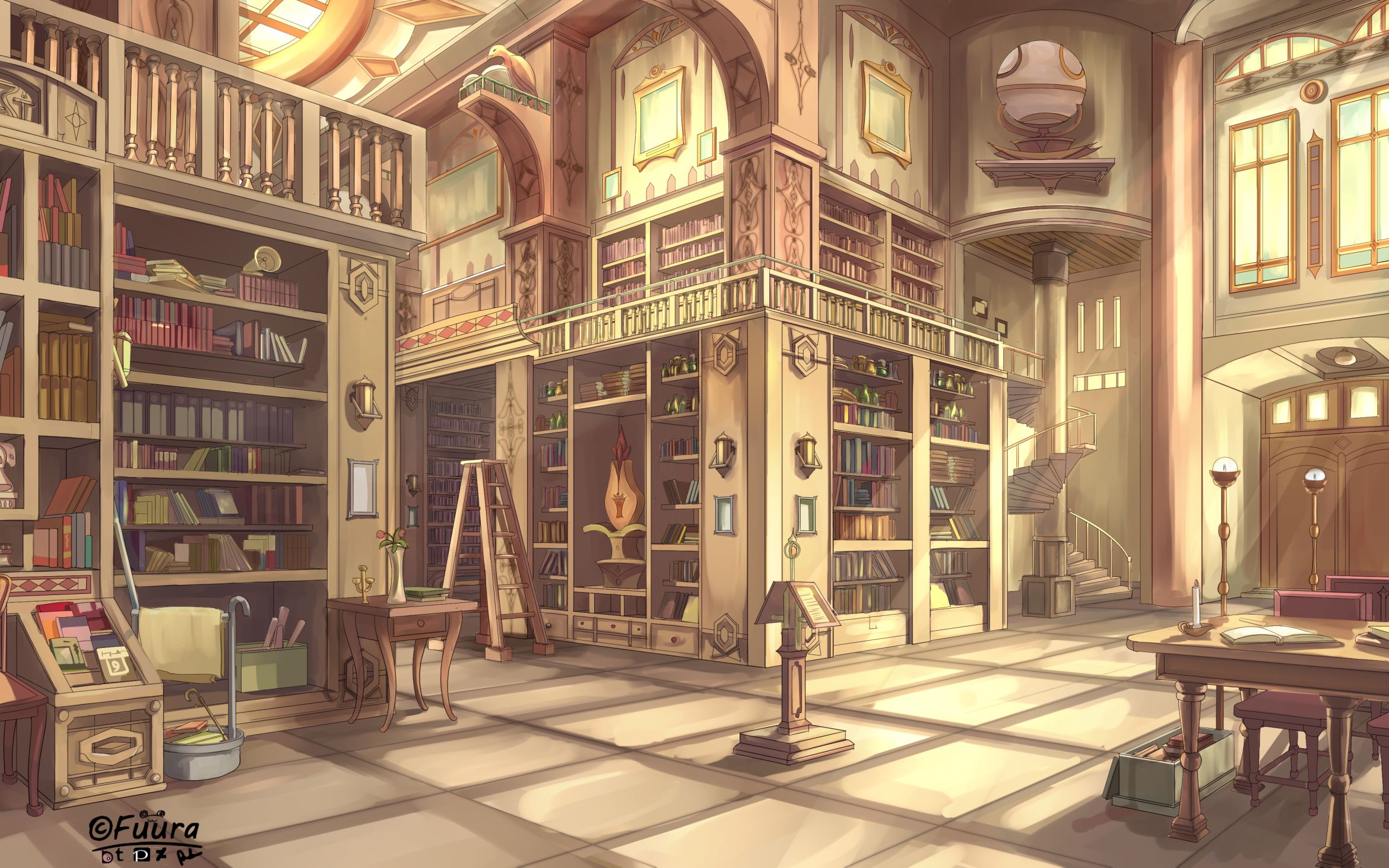 Illustration, Galerie, Bücherregale, Fantasy, 16:10, Full-HD-Hintergrundbild für den Desktop