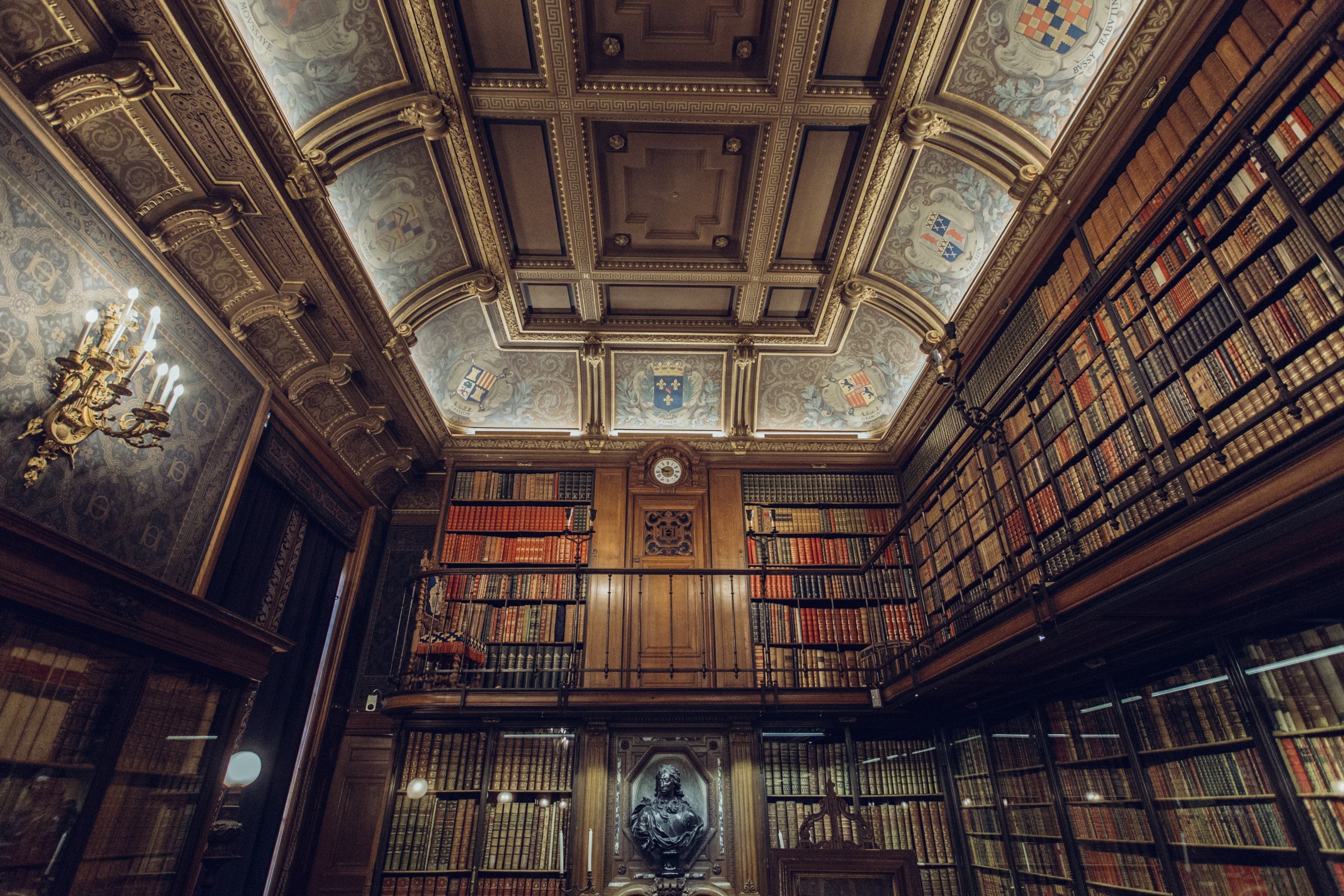 Kassettendecke, Lesesaal, Bücherregale, Historisch, 4K, Desktop-Hintergrund für Windows