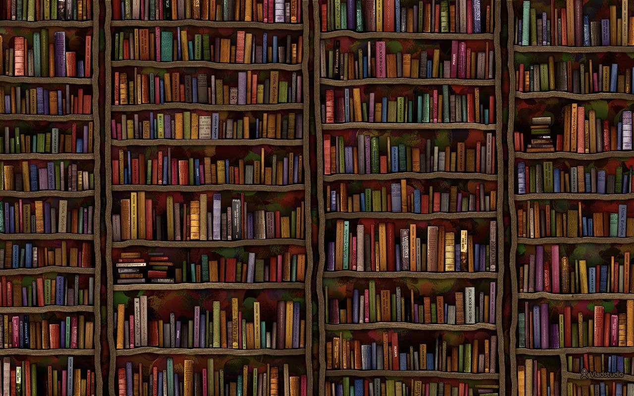 Bücherwand, Bunte Buchrücken, Holzregale, 16:10, HD-Hintergrundbild für den Desktop