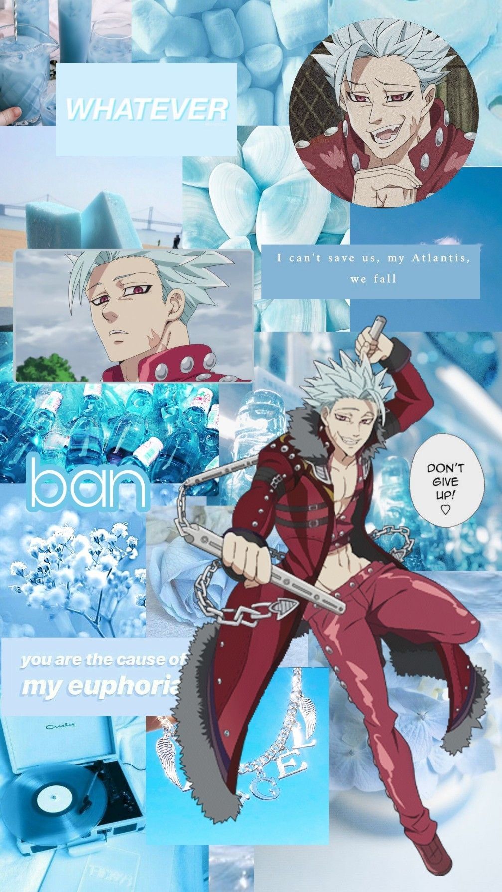 Ban, The Seven Deadly Sins, Collage, Hellblau, Ästhetik, Hochformat, HD, iPhone-Hintergrundbild
