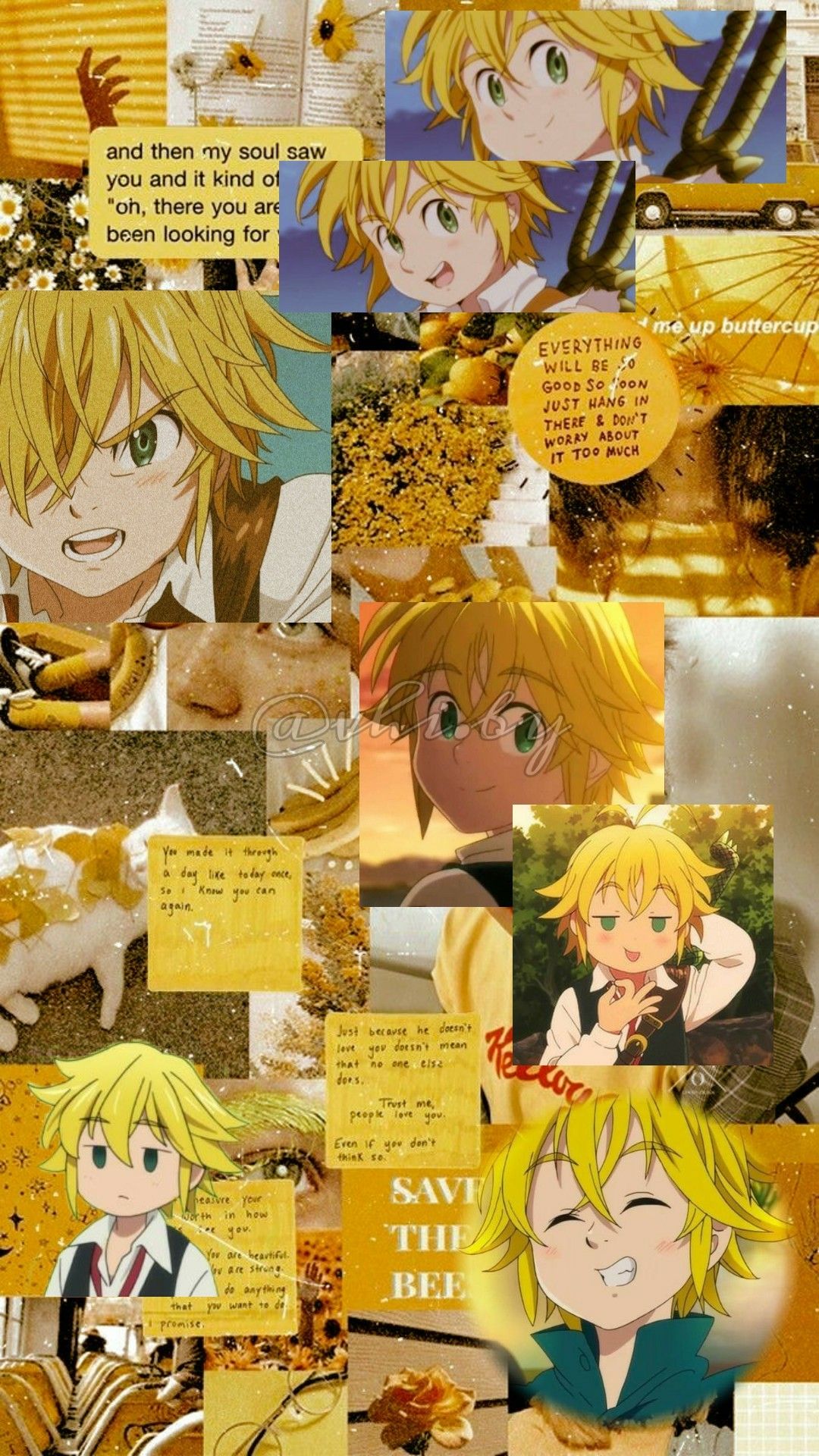 Meliodas, The Seven Deadly Sins, Collage, Gelb, Ästhetik, Hochformat, Sperrbildschirm fürs iPhone