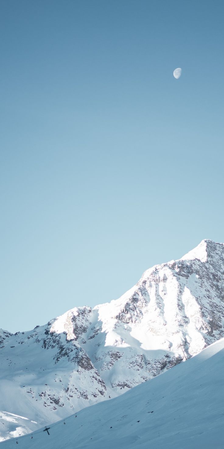 Schneegipfel, Blauer Himmel, Mond, Minimalismus, Winter, HD, Handy-Hintergrundbild