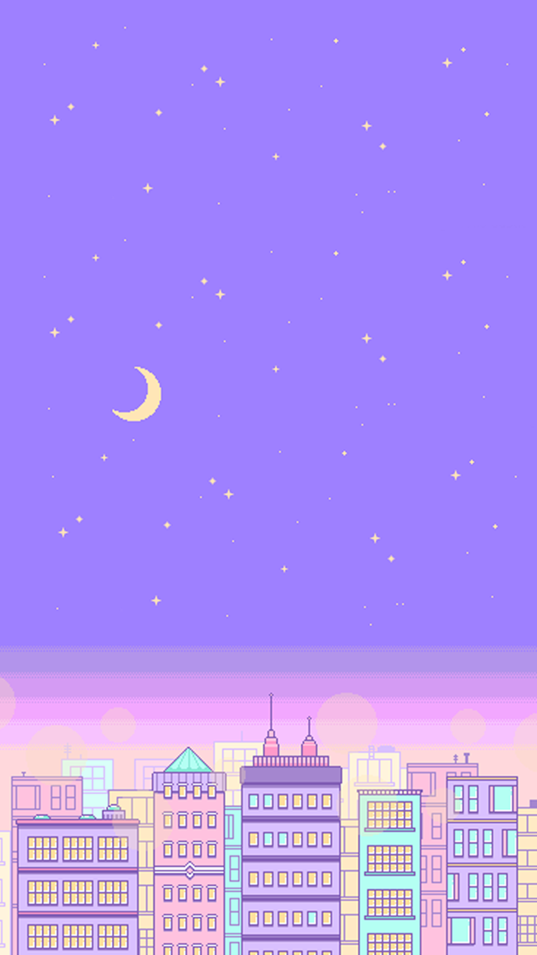 Pixel-Art, Stadt, Mond, Lila Himmel, Nacht, Full HD, Handy-Hintergrund im Hochformat