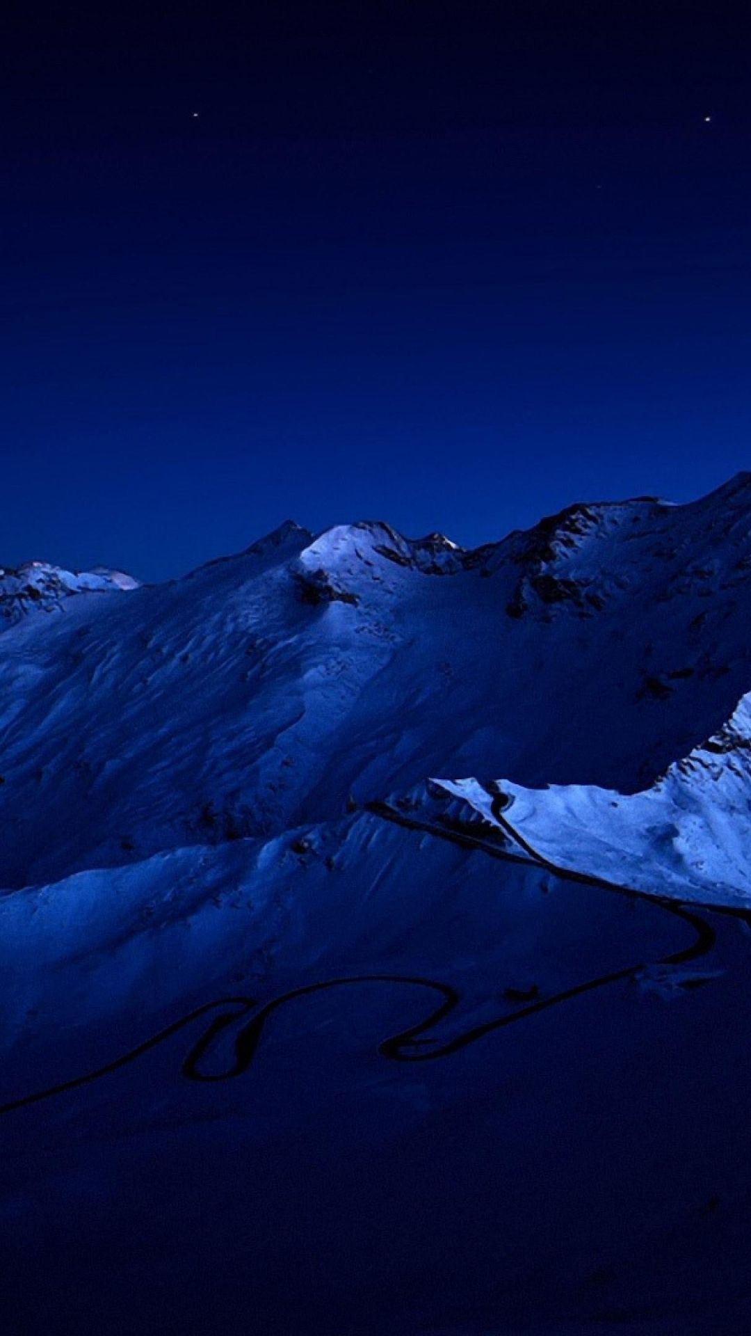 Schneeberge, Blaue Stunde, Nacht, Dunkelblau, Full HD, Sperrbildschirm fürs iPhone