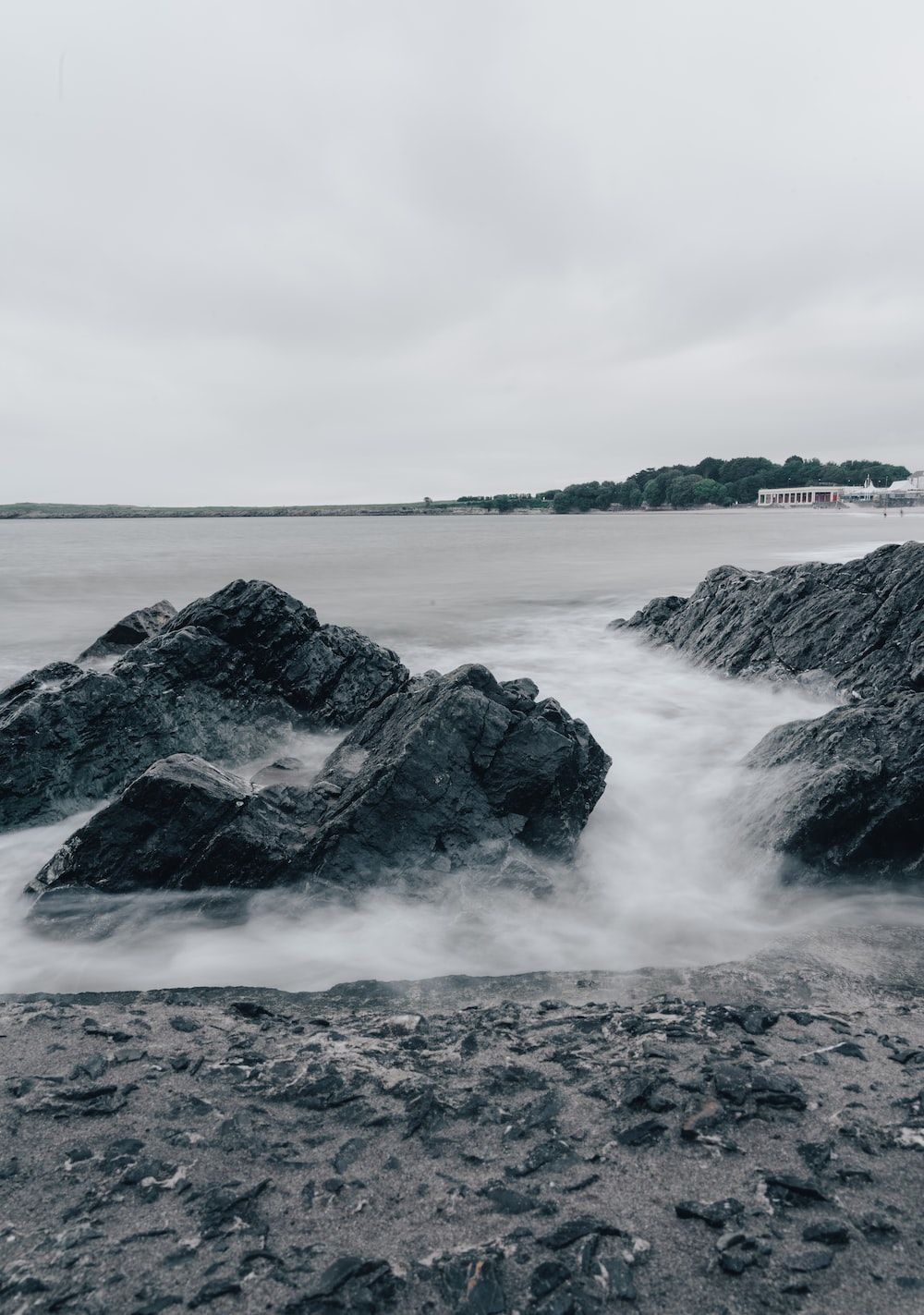 Felsen, Langzeitbelichtung, Meer, Grauer Himmel, Küste, HD, Hintergrundbild fürs Tablet