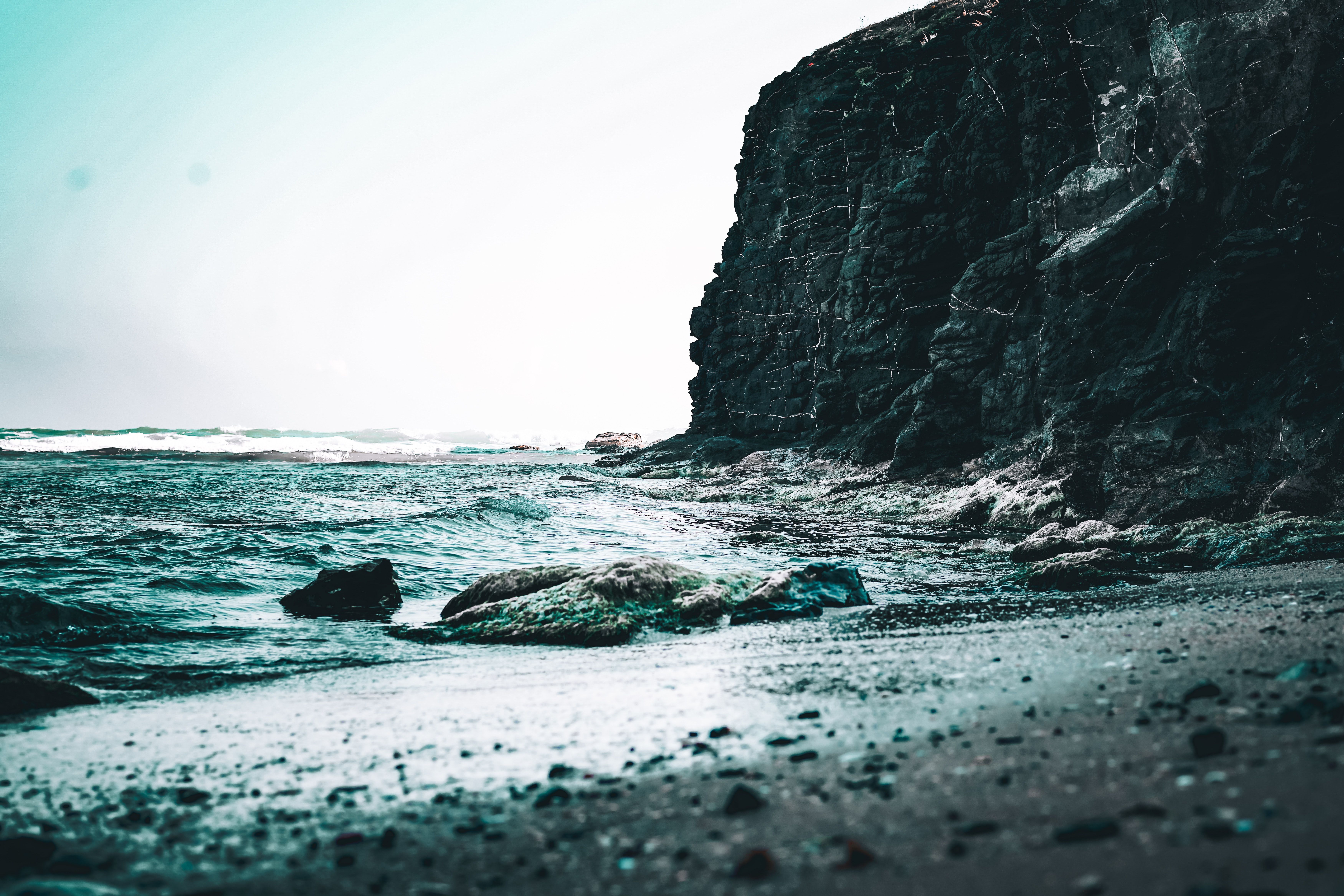 Klippe, Strand, Brandung, Steilküste, Bewölkt, 6K, Desktop-Hintergrund für Windows