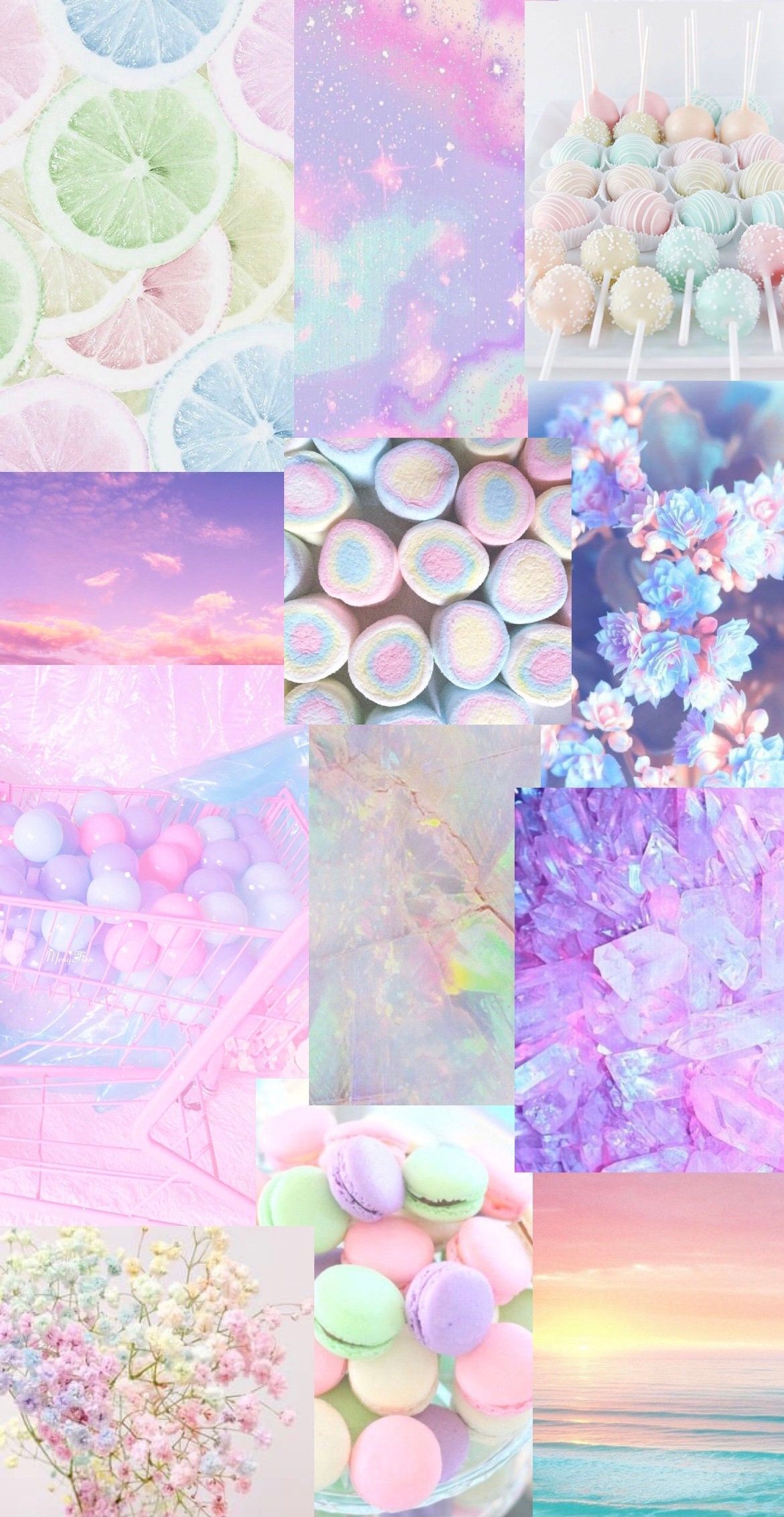 Collage, Marshmallows, Süßigkeiten, Pastellfarben, Ästhetisch, Full HD, Handy-Hintergrund