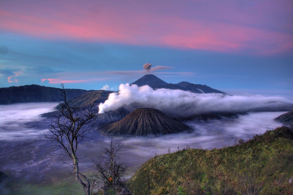 Bromo, Java, Indonesien, Vulkan, Wolkenmeer, Sonnenaufgang, Hintergrundbild