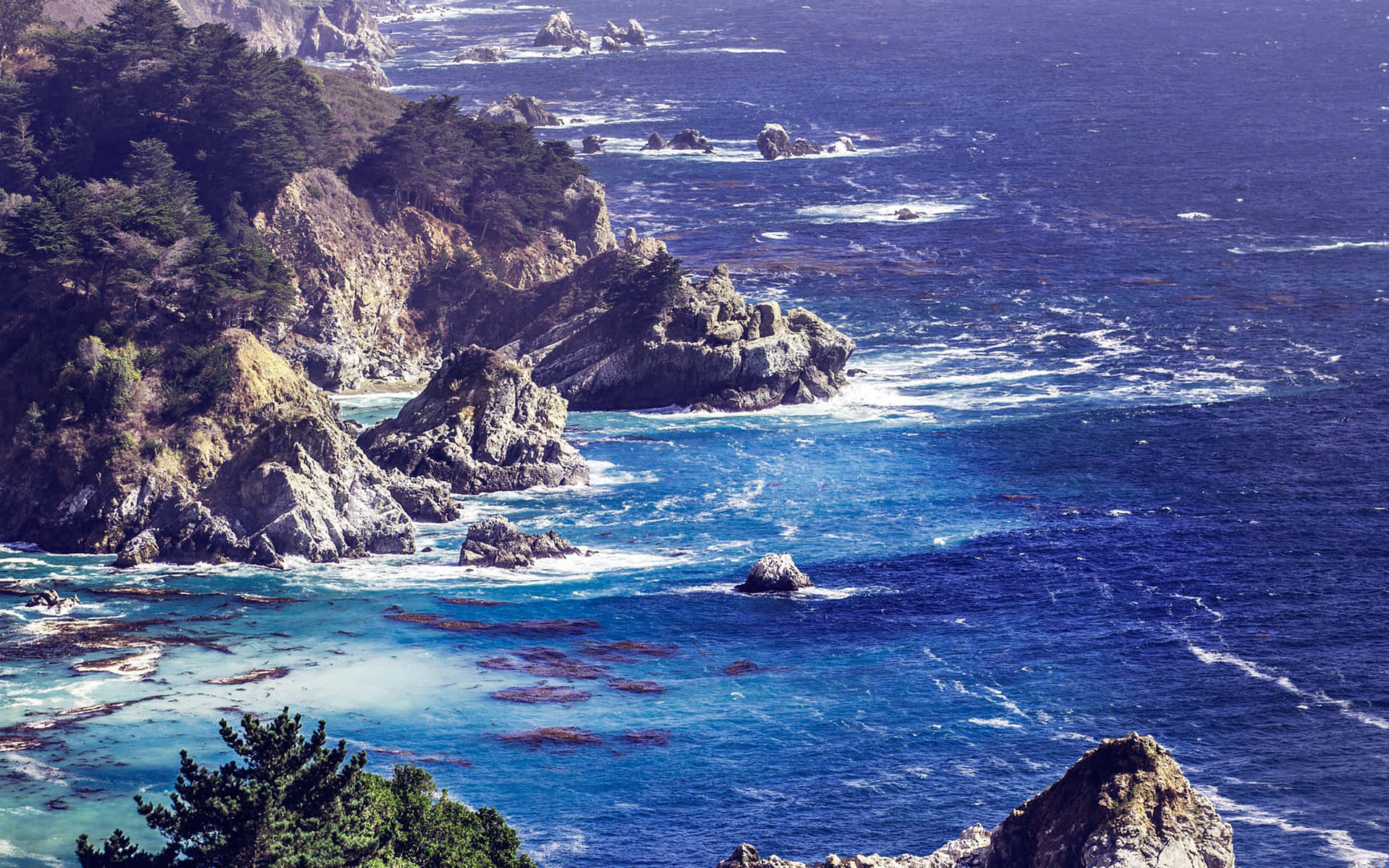 Big Sur, Kalifornien, Felsküste, Pazifik, Meer, Full HD, Desktop-Hintergrund für Windows