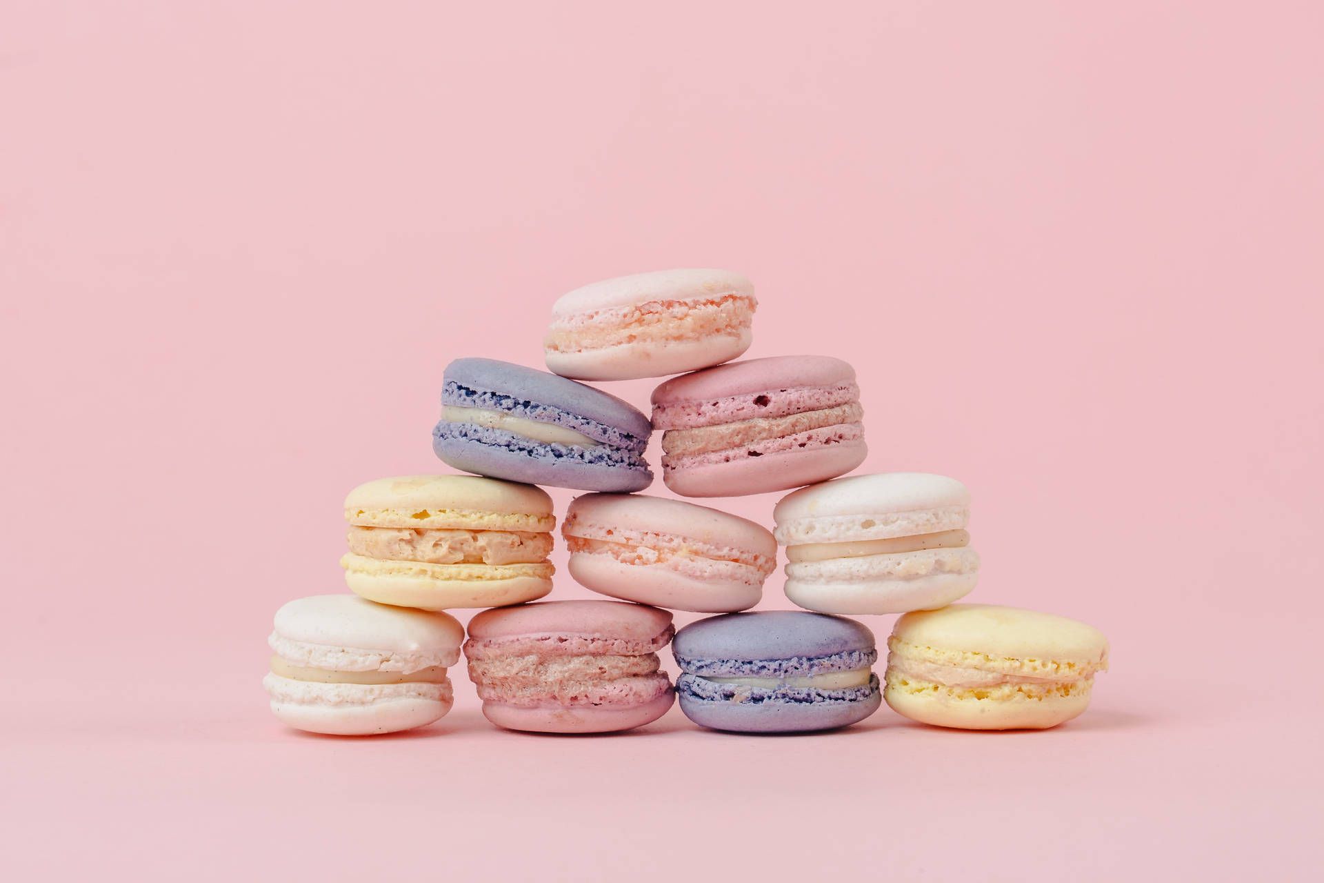 Macarons, Gebäck, Rosa Hintergrund, Süßigkeiten, Full HD Wallpaper