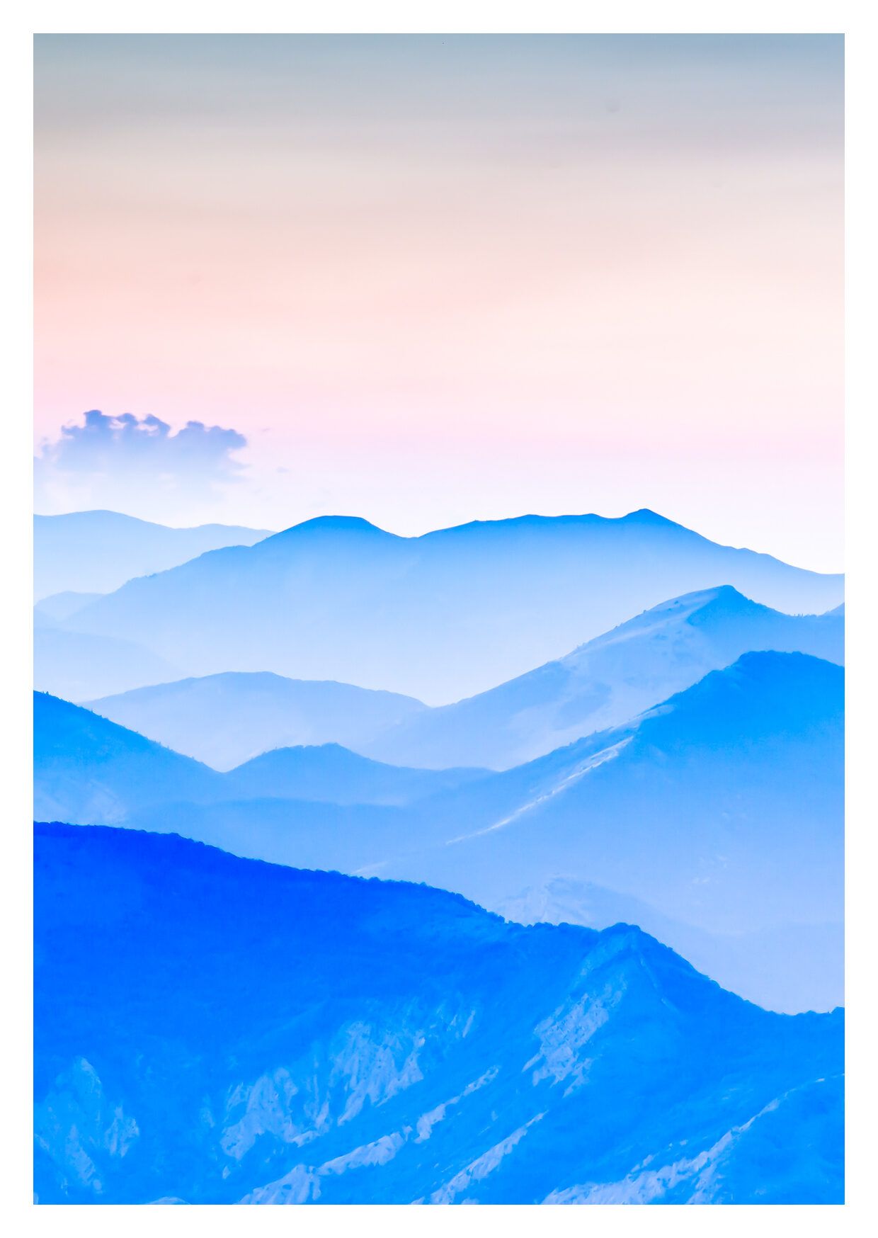 Bergketten, Blaue Schichten, Nebel, Pastellhimmel, Dunst, Full HD, Tablet-Hintergrund