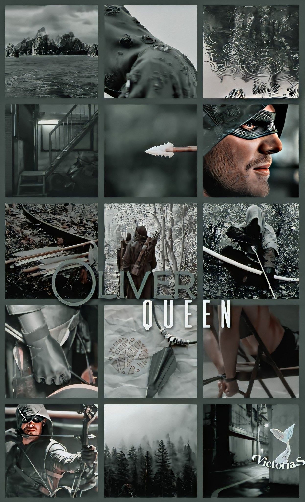 Oliver Queen, Arrow, Collage, Grau, Aesthetic, Hochformat, Hintergrundbild fürs Smartphone