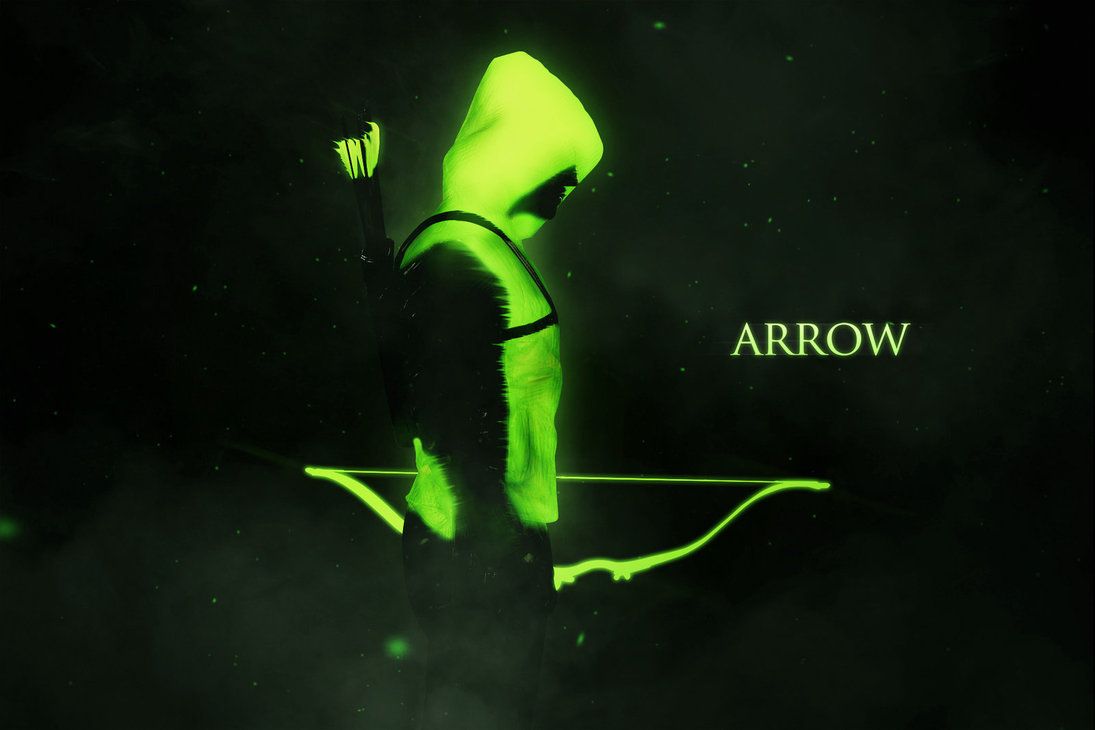 Arrow, Grüne Kapuze, Bogen, Neongrün, Schwarzer Hintergrund, Logo, Wallpaper