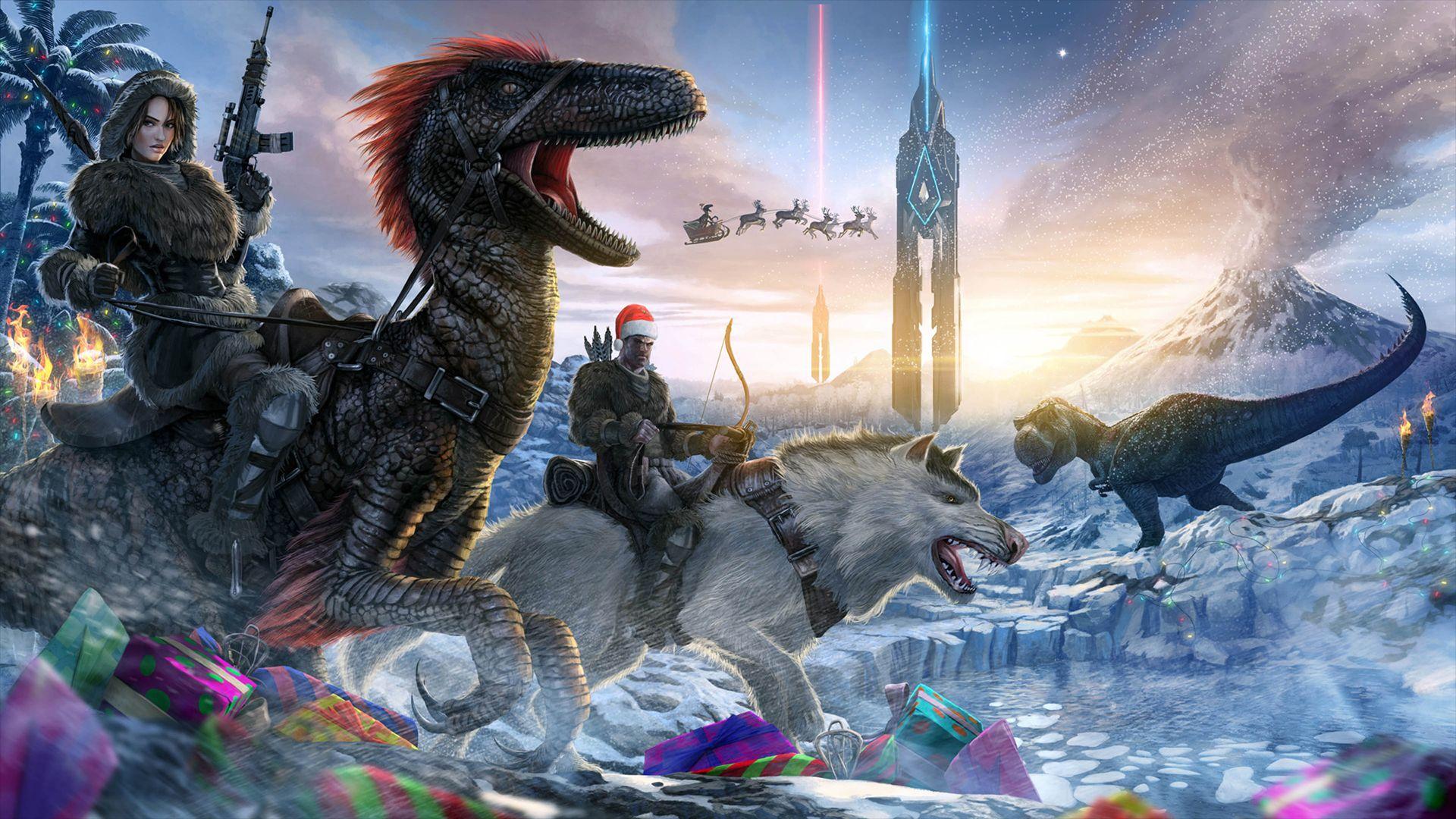 ARK: Survival Evolved, Raptor, Weihnachten, Schnee, Schlitten, Winter, Full-HD-Hintergrundbild für PC