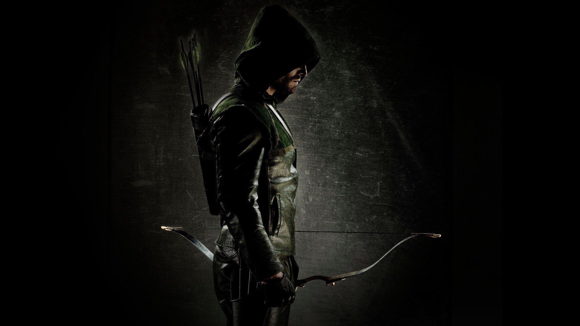 Green Arrow, Arrow, Bogen, Kapuze, Schwarzer Hintergrund, Full HD Wallpaper
