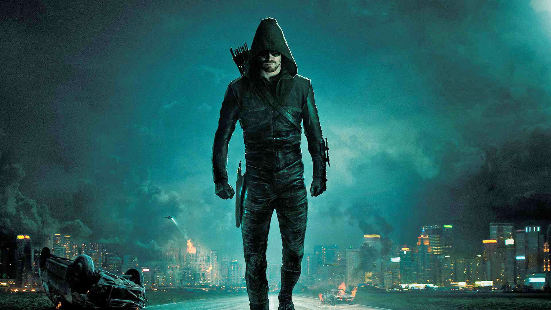 Green Arrow, Arrow, Skyline, Nacht, Türkis, 1920x1080, Full-HD-Hintergrundbild für PC