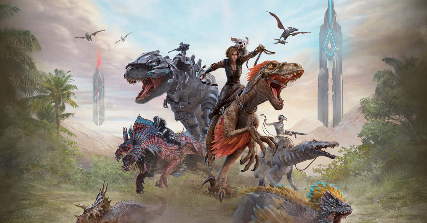 ARK: Survival Evolved, Tyrannosaurus, Raptor, Reiterin, Obelisk, HD, Desktop-Hintergrund