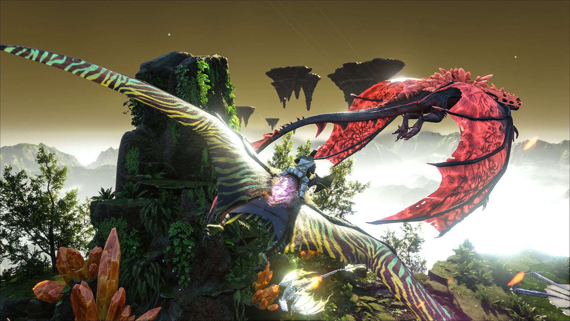 ARK: Survival Evolved, Wyvern, Schwebende Inseln, Flug, Fantasy, Full HD, Windows-Hintergrundbild