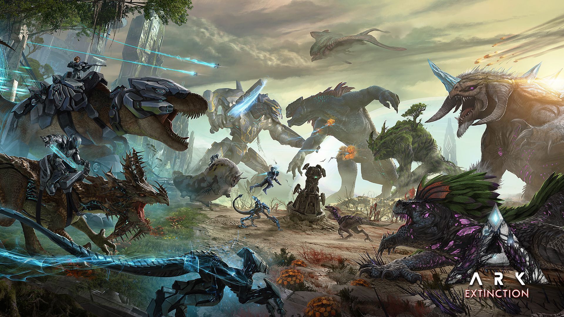 ARK: Extinction, Titanen, Dinosaurier, Schlacht, Logo, Full HD, Desktop-Hintergrund für Windows
