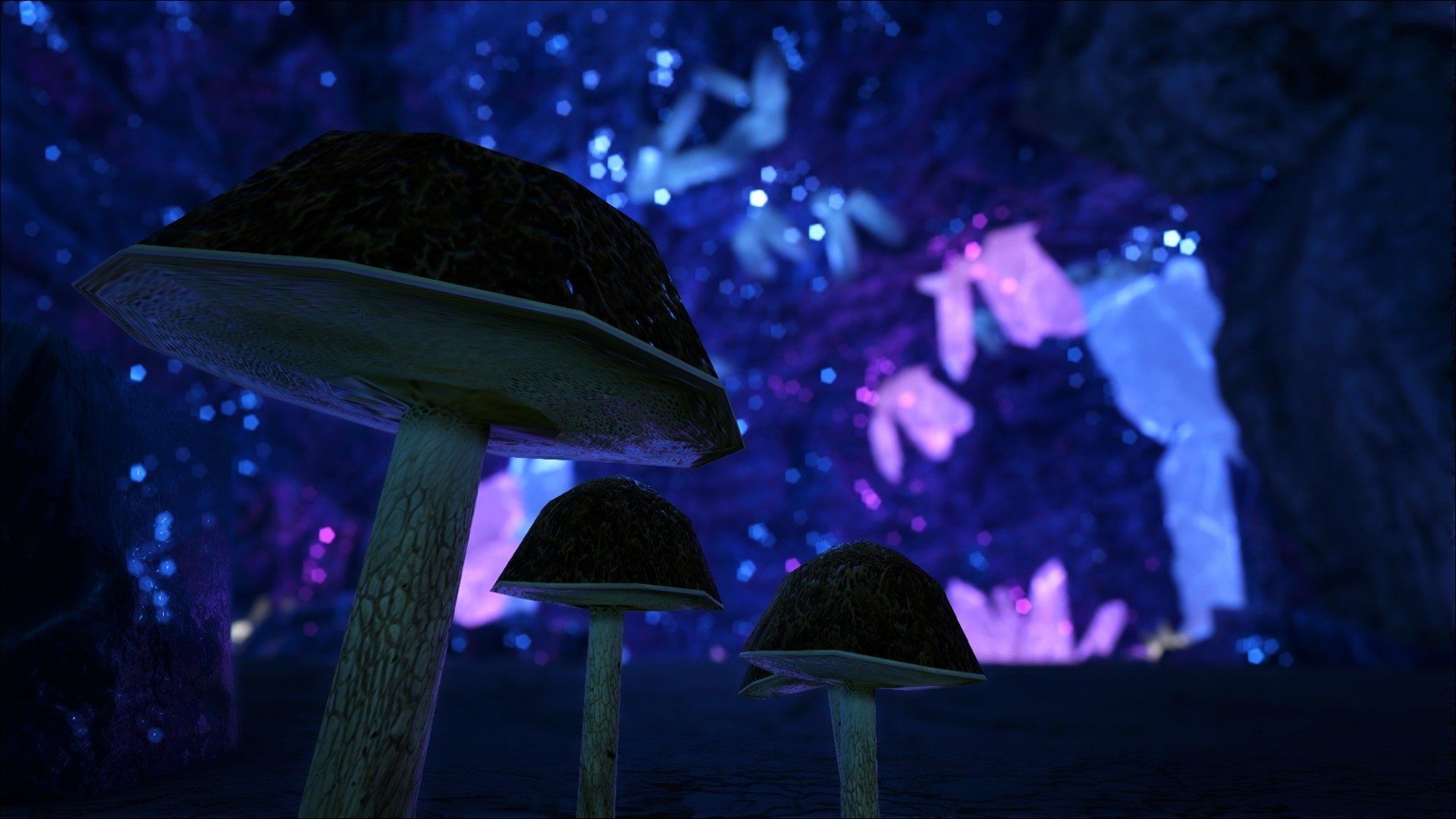 ARK: Aberration, Riesenpilze, Kristalle, Höhle, Biolumineszenz, Dunkelblau, 1920x1080, PC-Hintergrundbild