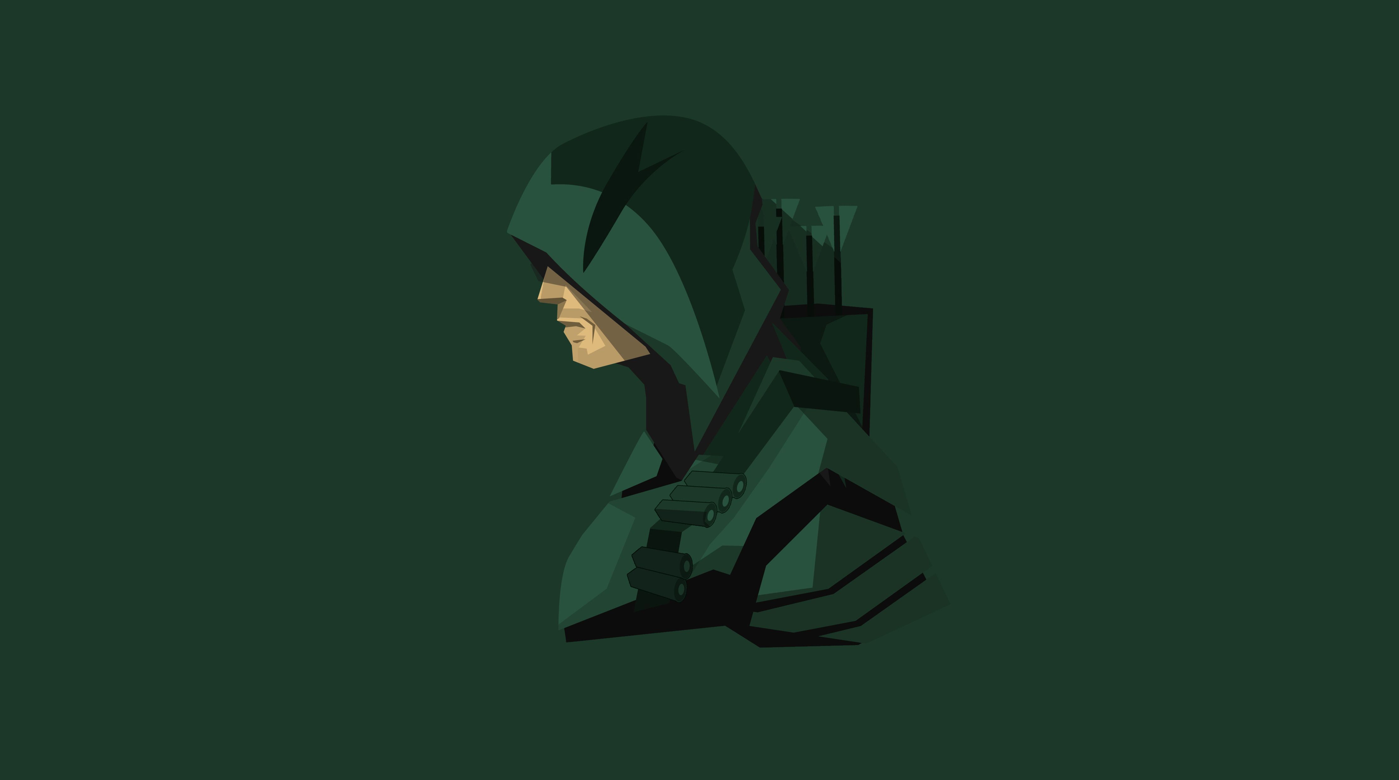 Green Arrow, Minimalistisch, Kapuze, Dunkelgrün, Vektorgrafik, 4K, Windows-Hintergrundbild