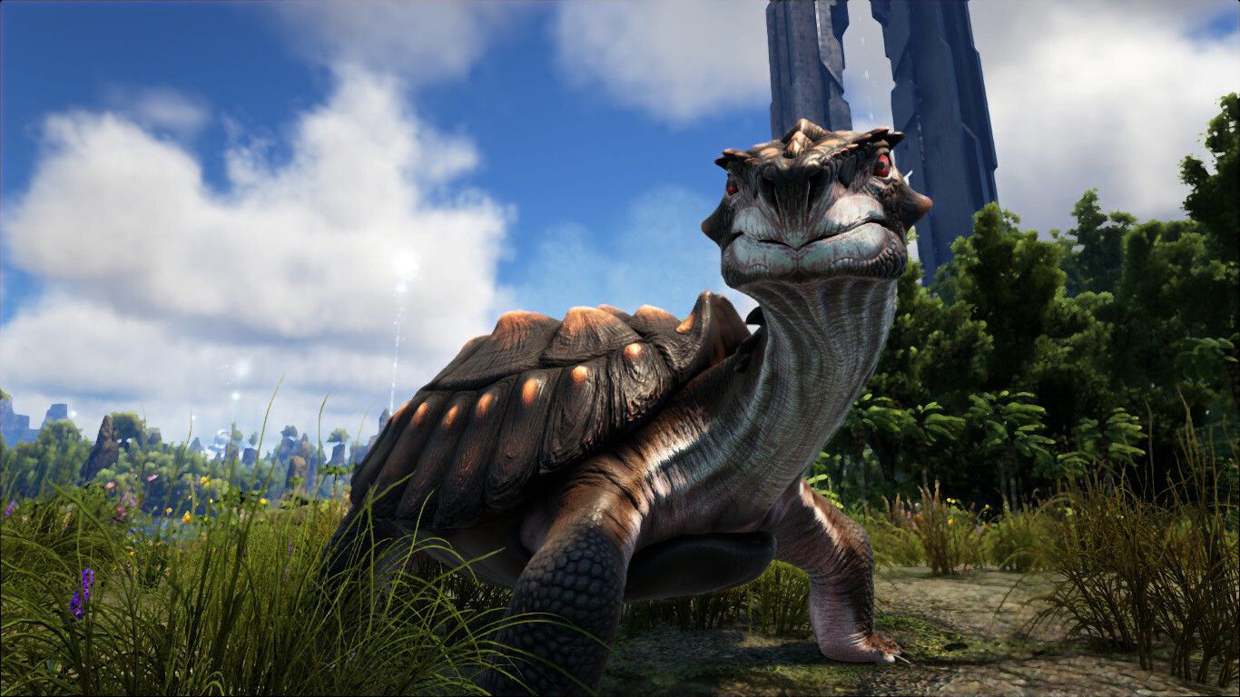 ARK: Survival Evolved, Carbonemys, Riesenschildkröte, Wiese, Obelisk, HD, Breitbild-Hintergrundbild
