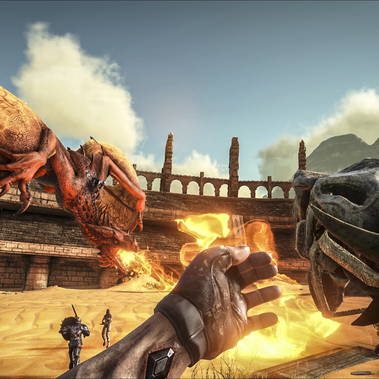 ARK: Survival Evolved, Ego-Perspektive, Feuer, Kreatur, Kampf, HD, Tablet-Hintergrund