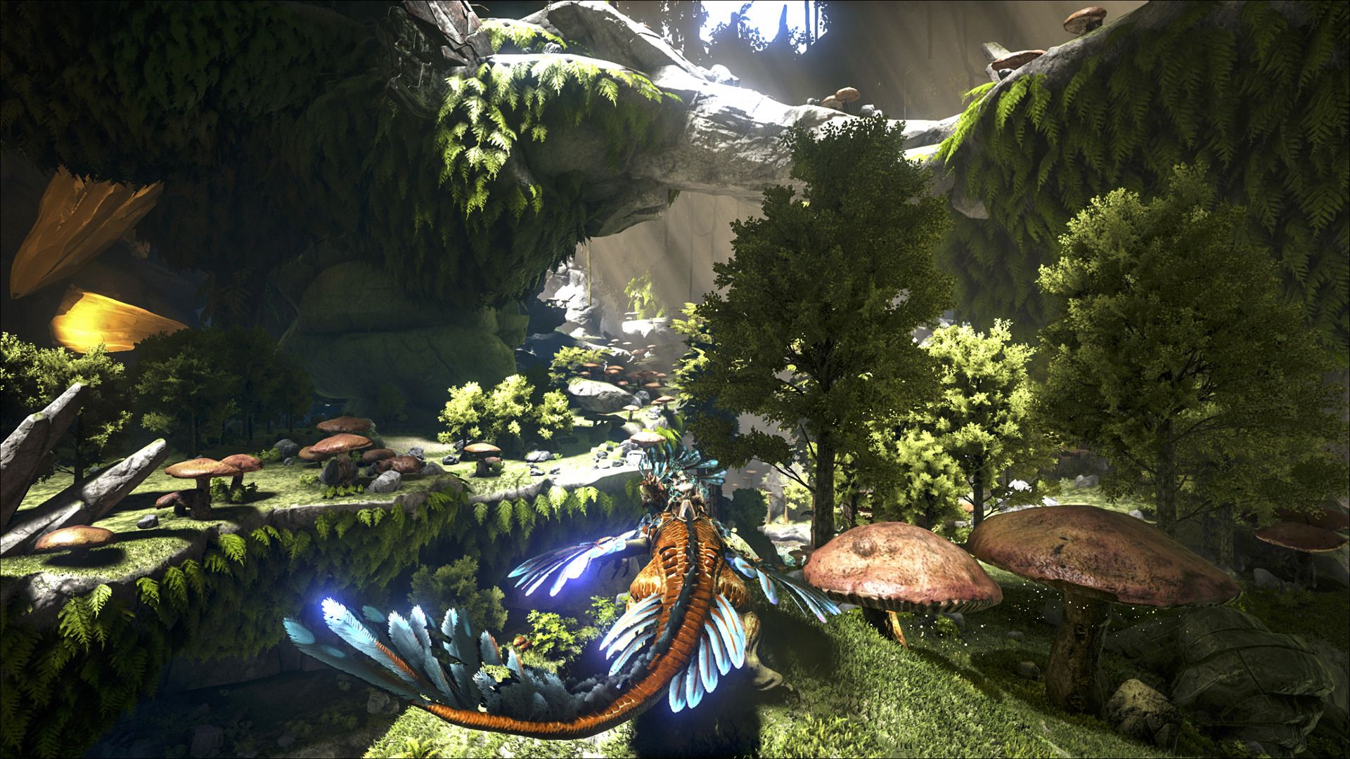 ARK: Survival Evolved, Wald, Drache, Riesenpilze, Spielszene, 1920x1080, PC-Hintergrundbild
