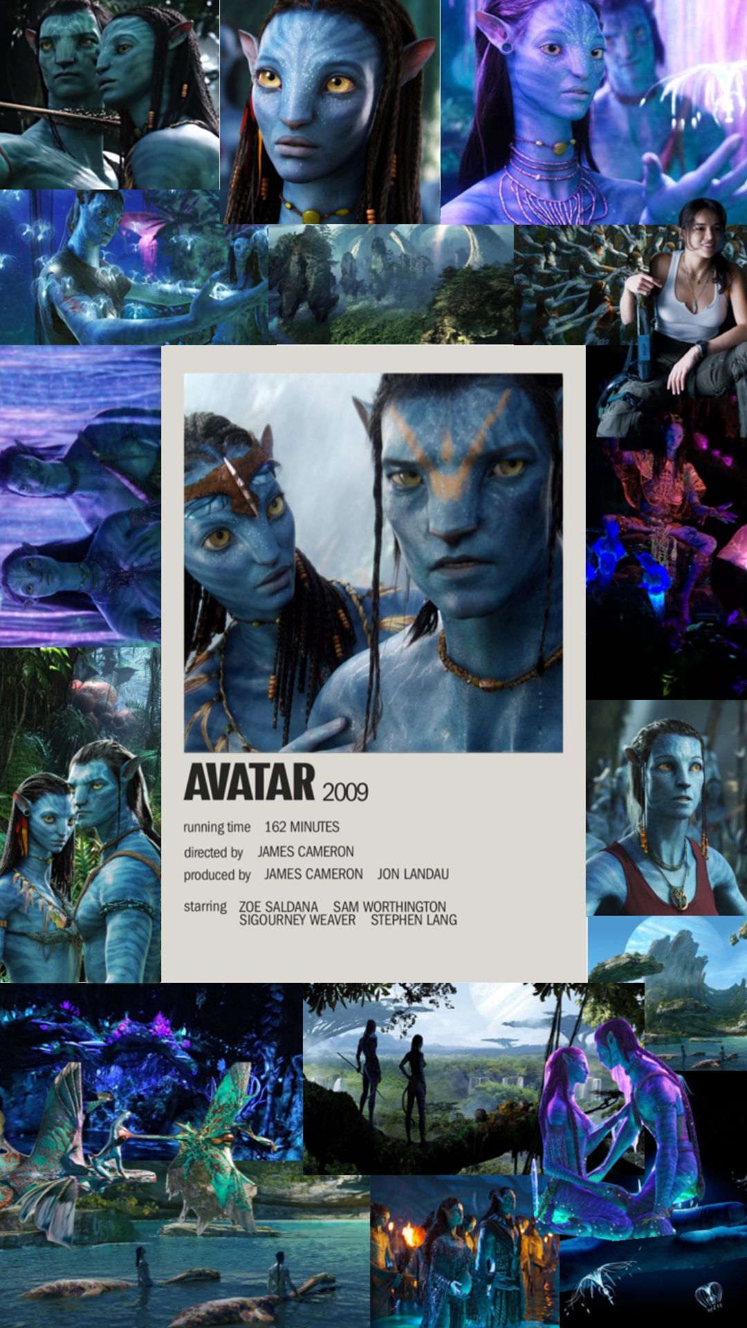 Avatar – Aufbruch nach Pandora, Collage, Na'vi, Filmposter, Blaue Töne, Full HD, Handy-Hintergrund
