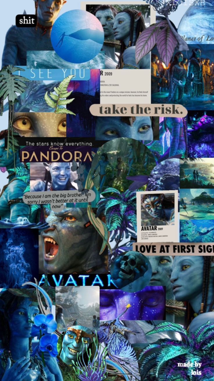 Pandora, Collage, Na'vi, Zitat, Blau und Lila, Hintergrundbild für iPhone und Android