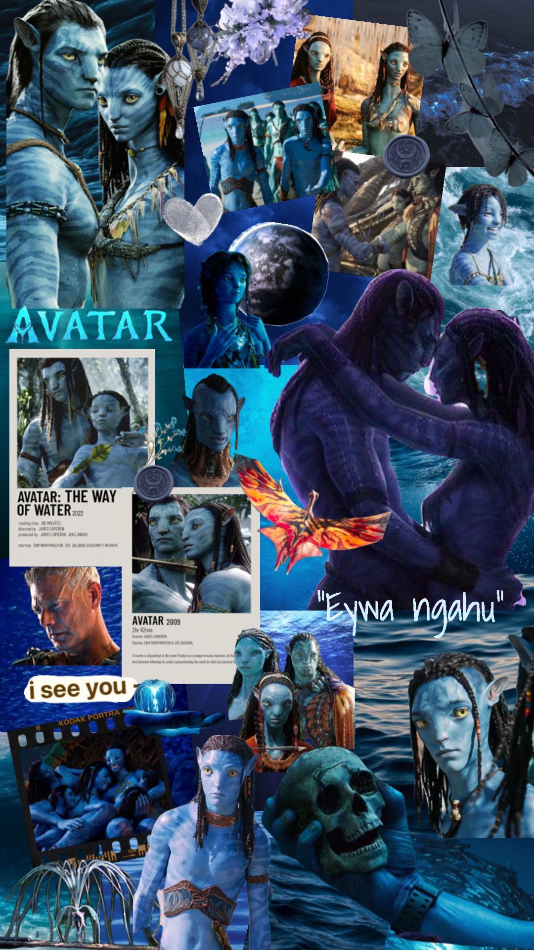 Avatar – Aufbruch nach Pandora, Collage, Neytiri, Jake Sully, Blaue Töne, Full HD, Handy-Hintergrundbild