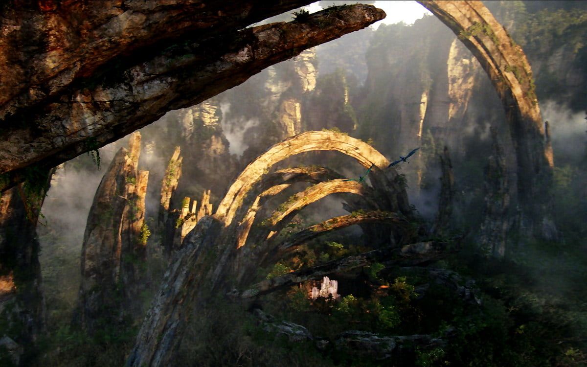 Pandora, Steinbögen, Schwebende Felsen, Nebel, Dschungel, Hintergrund