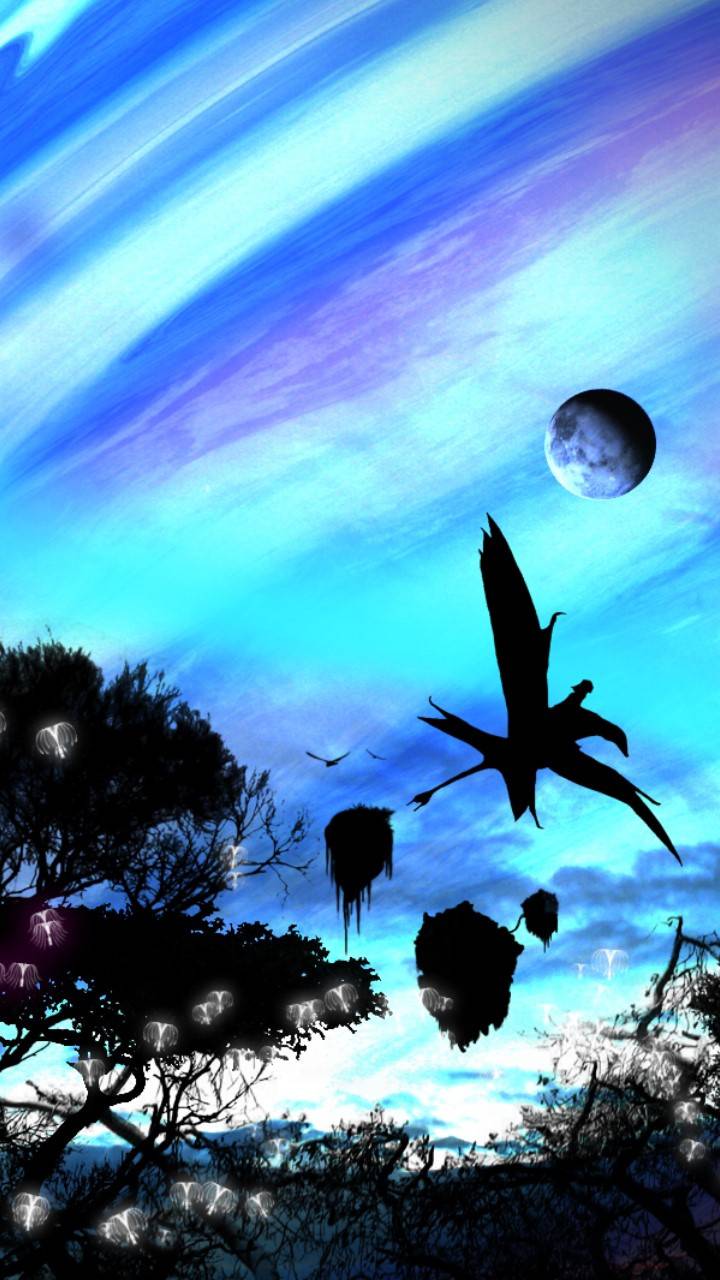 Ikran, Schwebende Berge, Silhouette, Blauer Himmel, Pandora, Android-Hintergrundbild