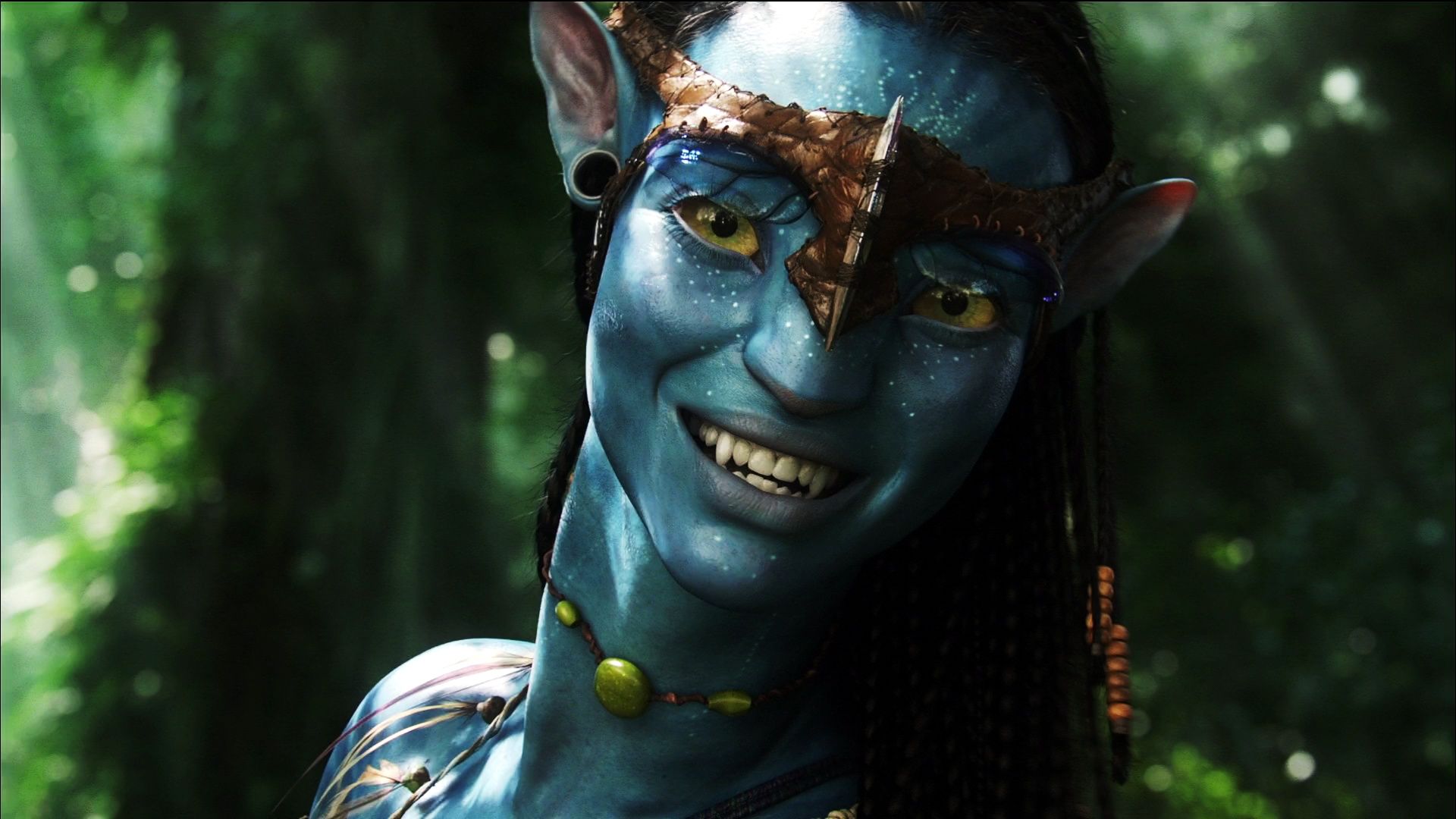 Neytiri, Lächeln, Na'vi, Urwald, Nahaufnahme, Full HD 1080p, Desktop-Hintergrundbild