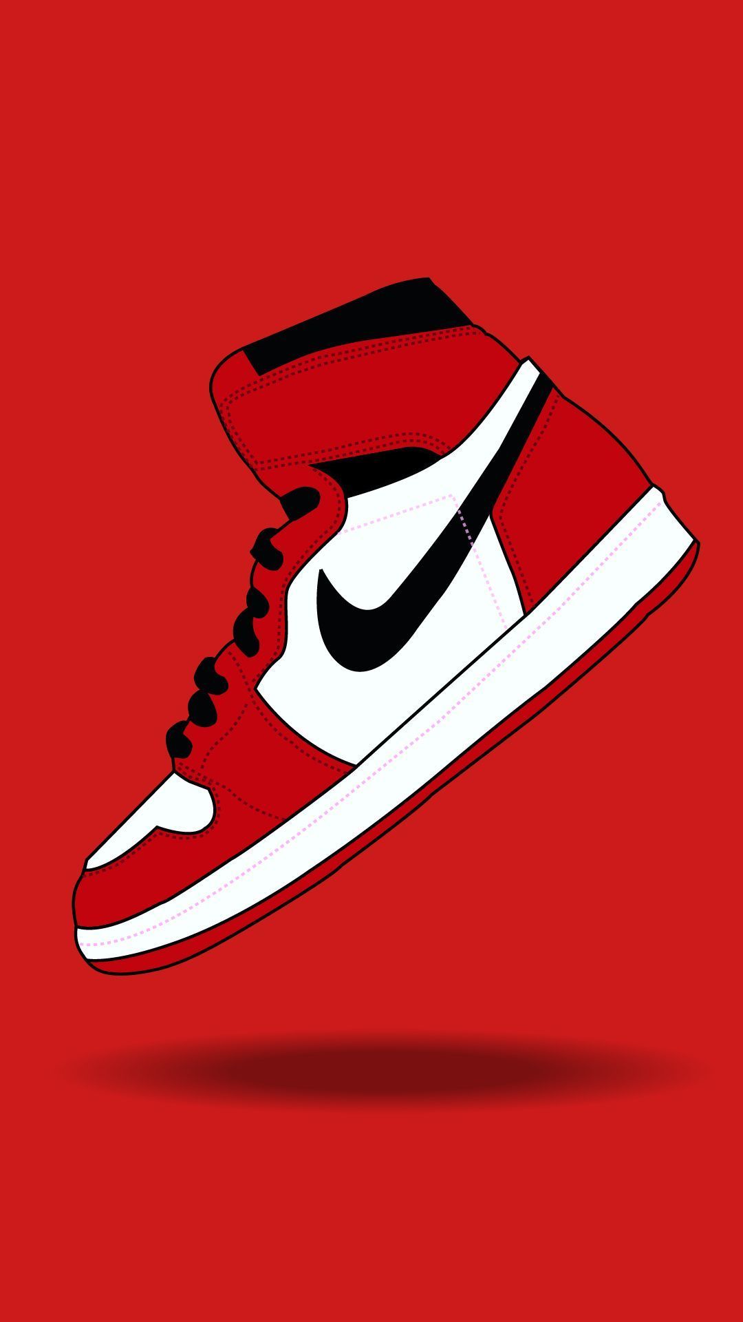 Air Jordan 1, Nike, Illustration, Rot, Full HD, Hintergrundbild fürs Handy