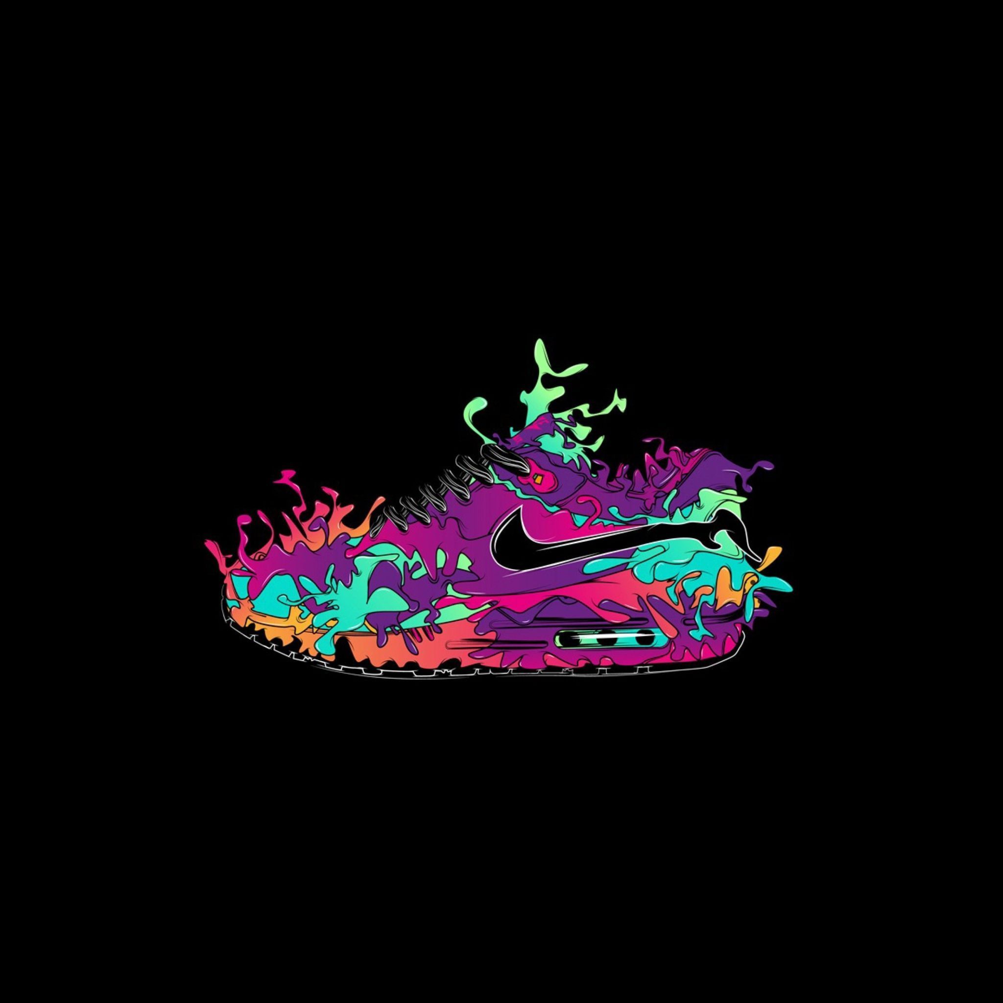 Nike, Sneaker, Farbspritzer, Schwarzer Hintergrund, Full HD Wallpaper