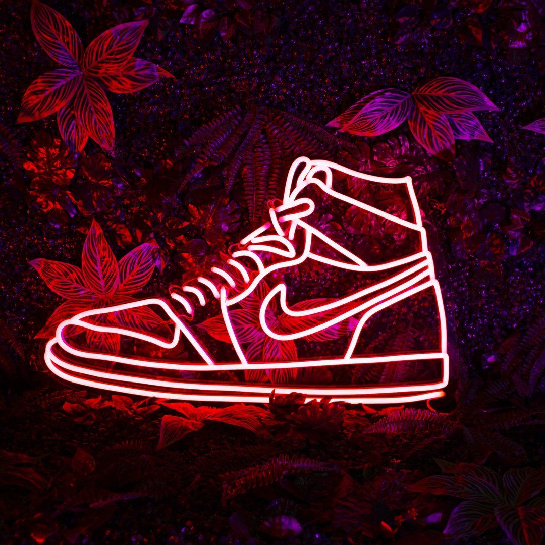 Air Jordan 1, Neonlicht, Blätter, Rot, Hintergrundbild für iPad und Tablet