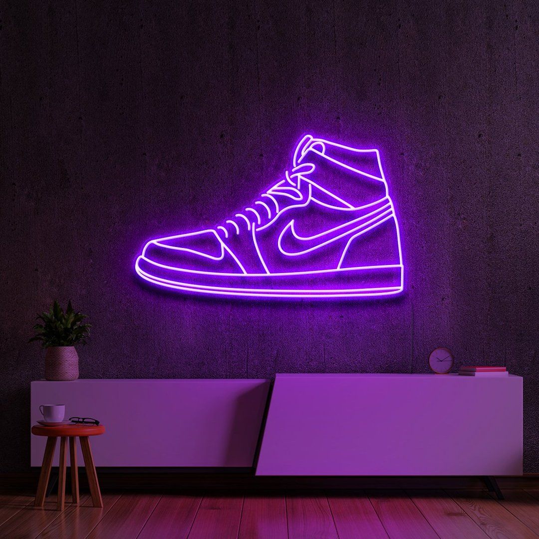 Air Jordan 1, Neonschild, Lila, Zimmer, Hintergrundbild für iPad und Tablet