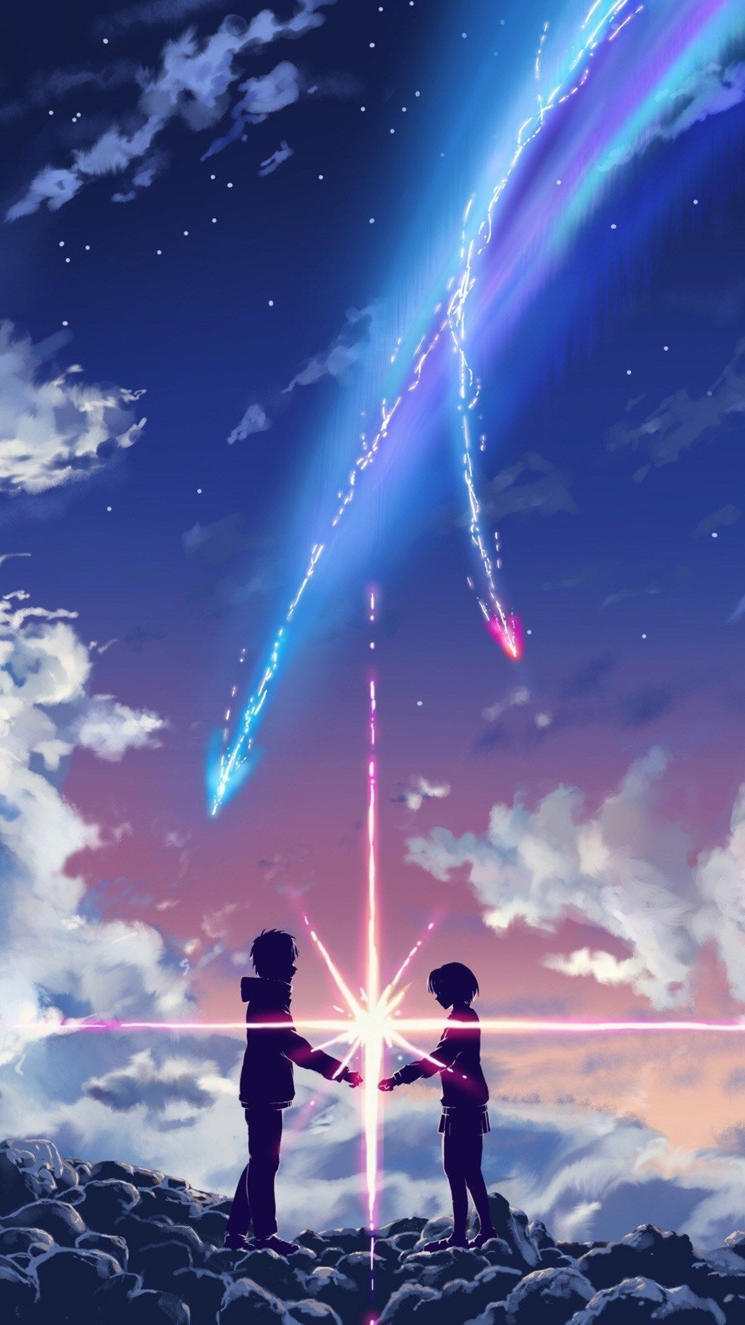 Your Name., Kimi no Na wa, Taki Tachibana, Mitsuha Miyamizu, Komet, Sternenhimmel, Sperrbildschirm