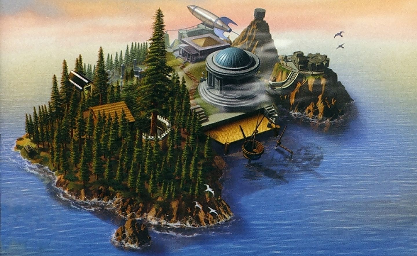 Myst, Myst-Insel, Insel, Wald, Meer, Luftaufnahme, HD, Hintergrund für den Desktop