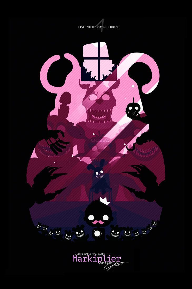 Five Nights at Freddy's 4, Fan-Poster, Silhouette, Pink, Schwarzer Hintergrund, Sperrbildschirm