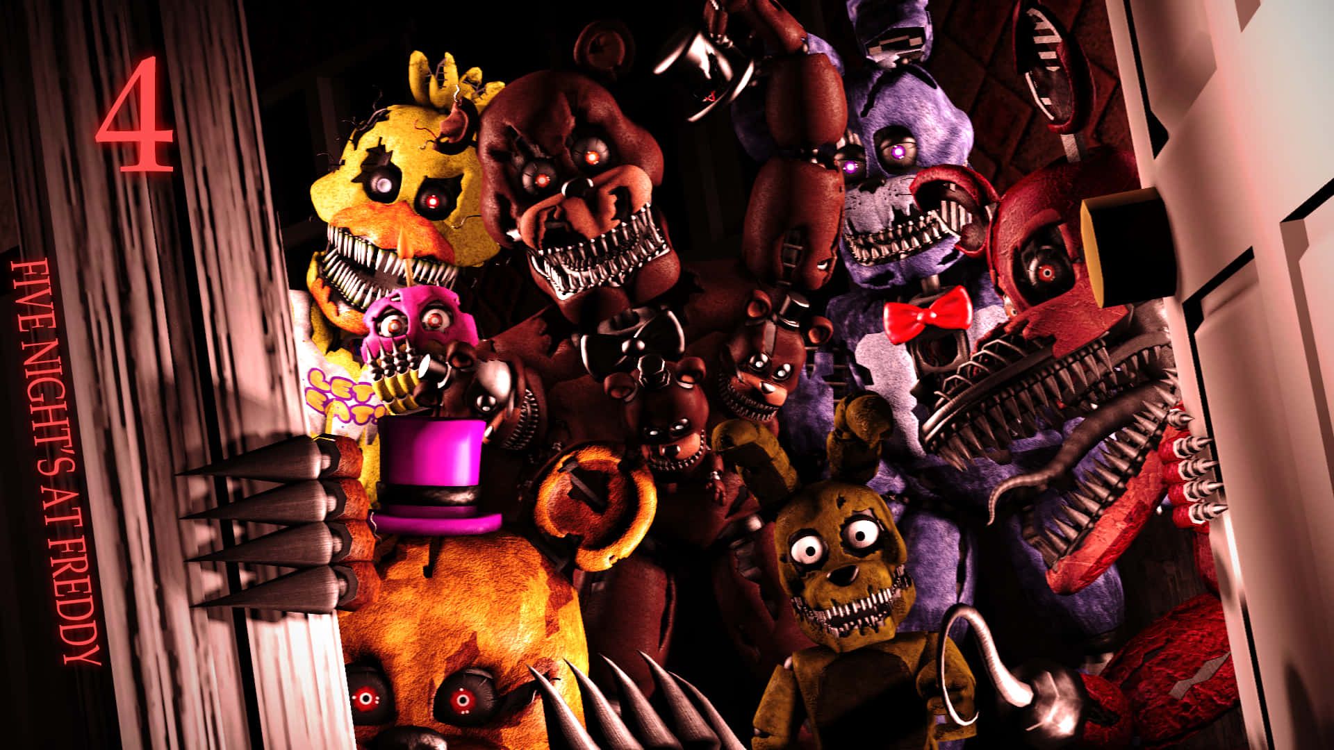 Five Nights at Freddy's 4, Nightmare Fredbear, Nightmare-Animatronics, Tür, Horror, Full-HD-Hintergrund